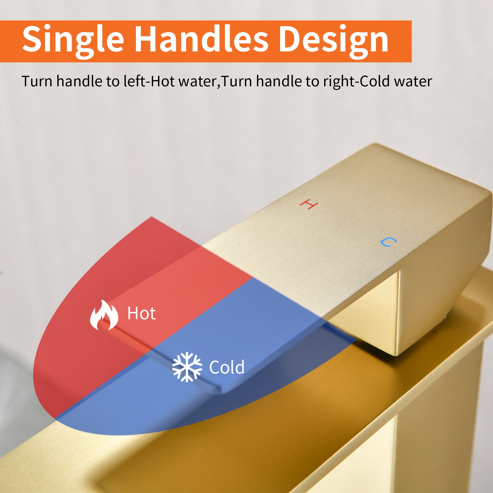 6"/12.5"H SUS304 Bathroom Sink Faucet with Flat Waterfall Spout, Brushed Gold Finish and Drain Included