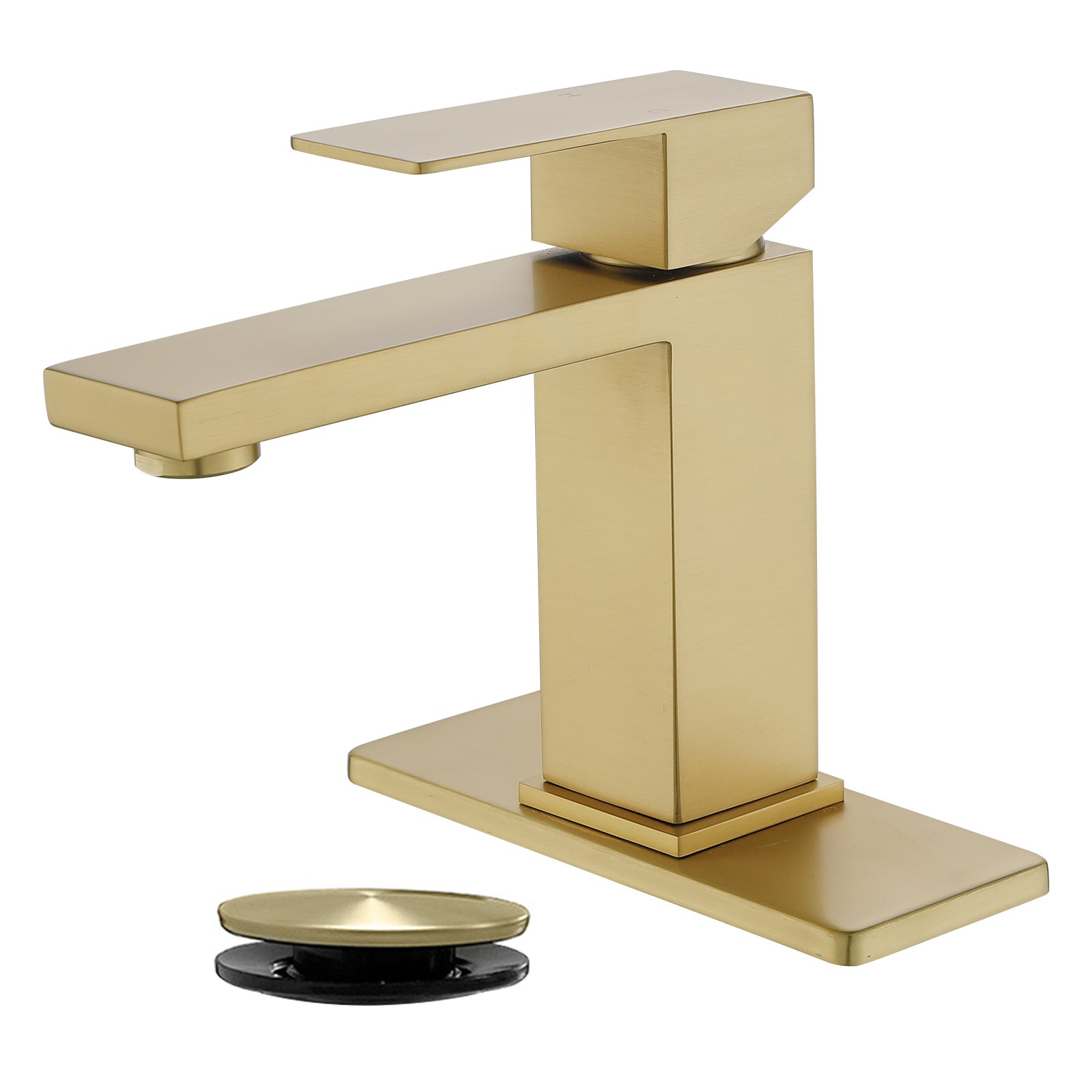 6"/12.5"H SUS304 Bathroom Sink Faucet with Rectangular Aerated Spout, Brushed Gold Finish and Drain Included