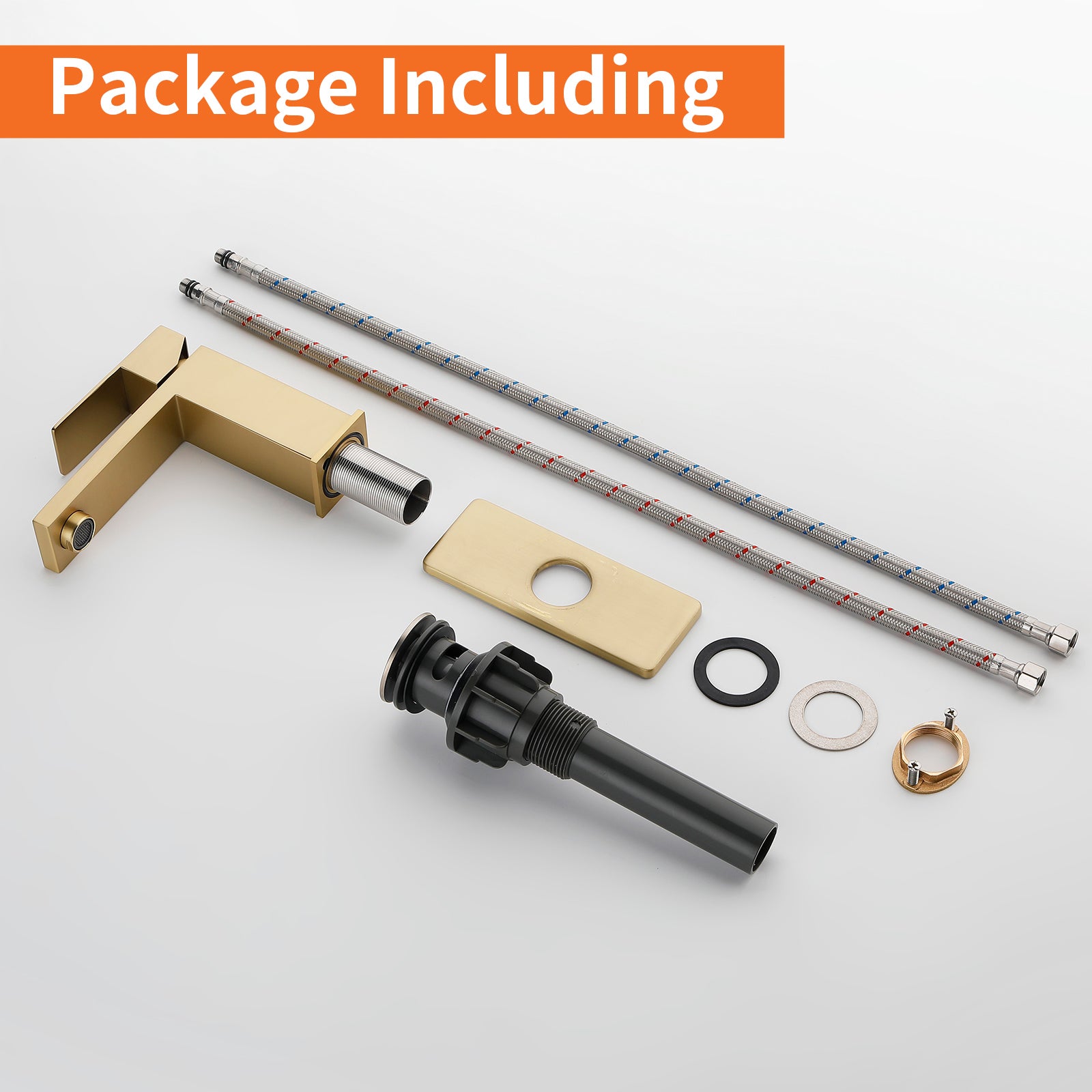 6"/12.5"H SUS304 Bathroom Sink Faucet with Rectangular Aerated Spout, Brushed Gold Finish and Drain Included