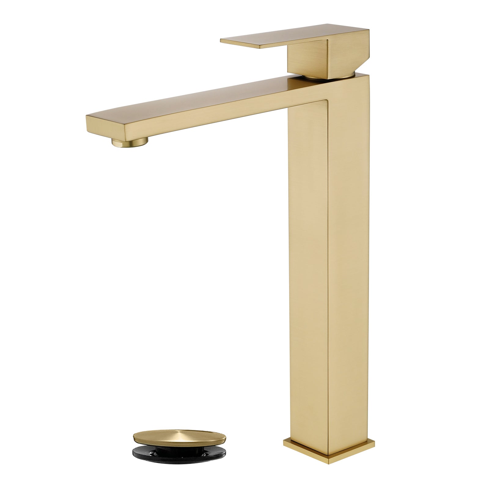 6"/12.5"H SUS304 Bathroom Sink Faucet with Rectangular Aerated Spout, Brushed Gold Finish and Drain Included
