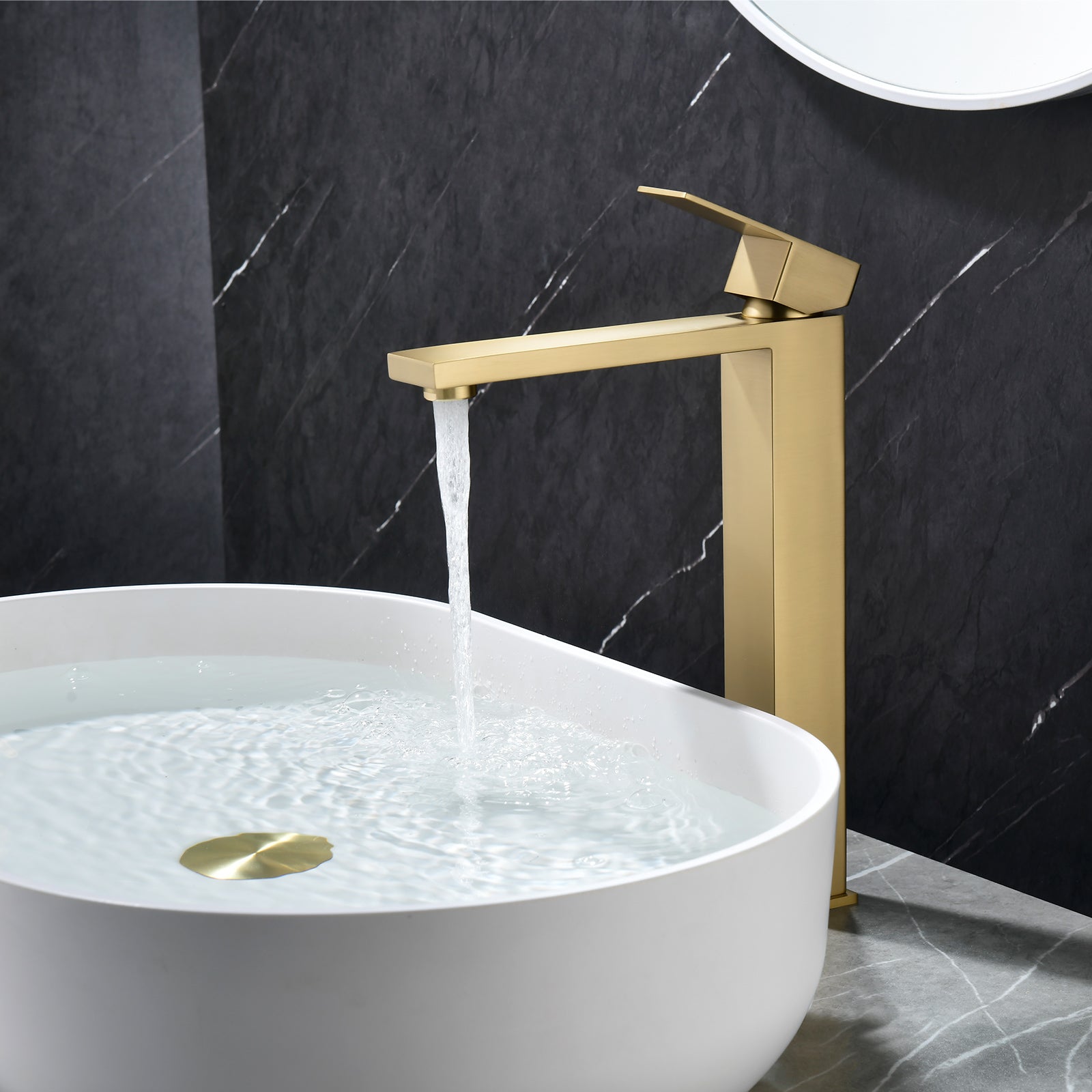 6"/12.5"H SUS304 Bathroom Sink Faucet with Rectangular Aerated Spout, Brushed Gold Finish and Drain Included