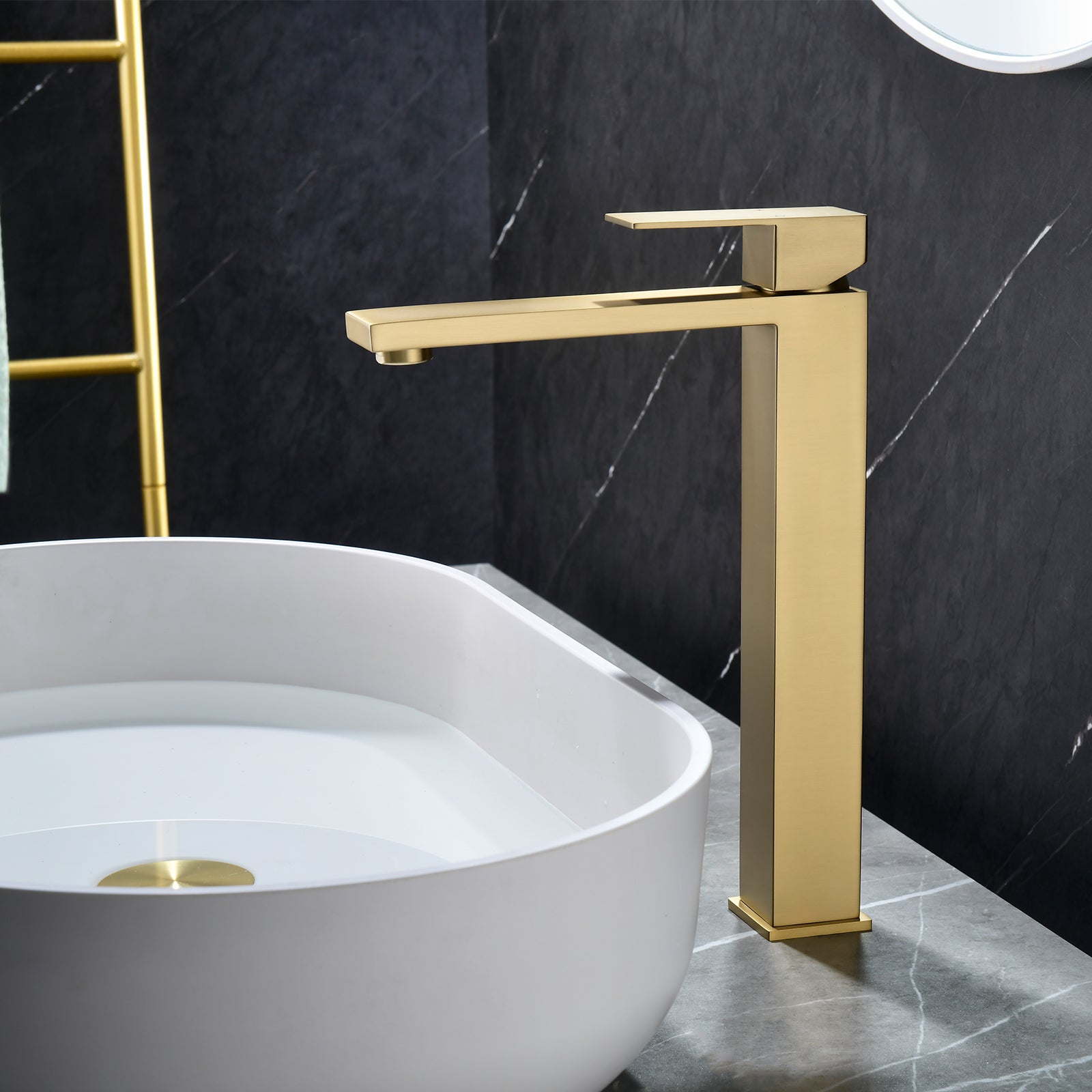 6"/12.5"H SUS304 Bathroom Sink Faucet with Rectangular Aerated Spout, Brushed Gold Finish and Drain Included