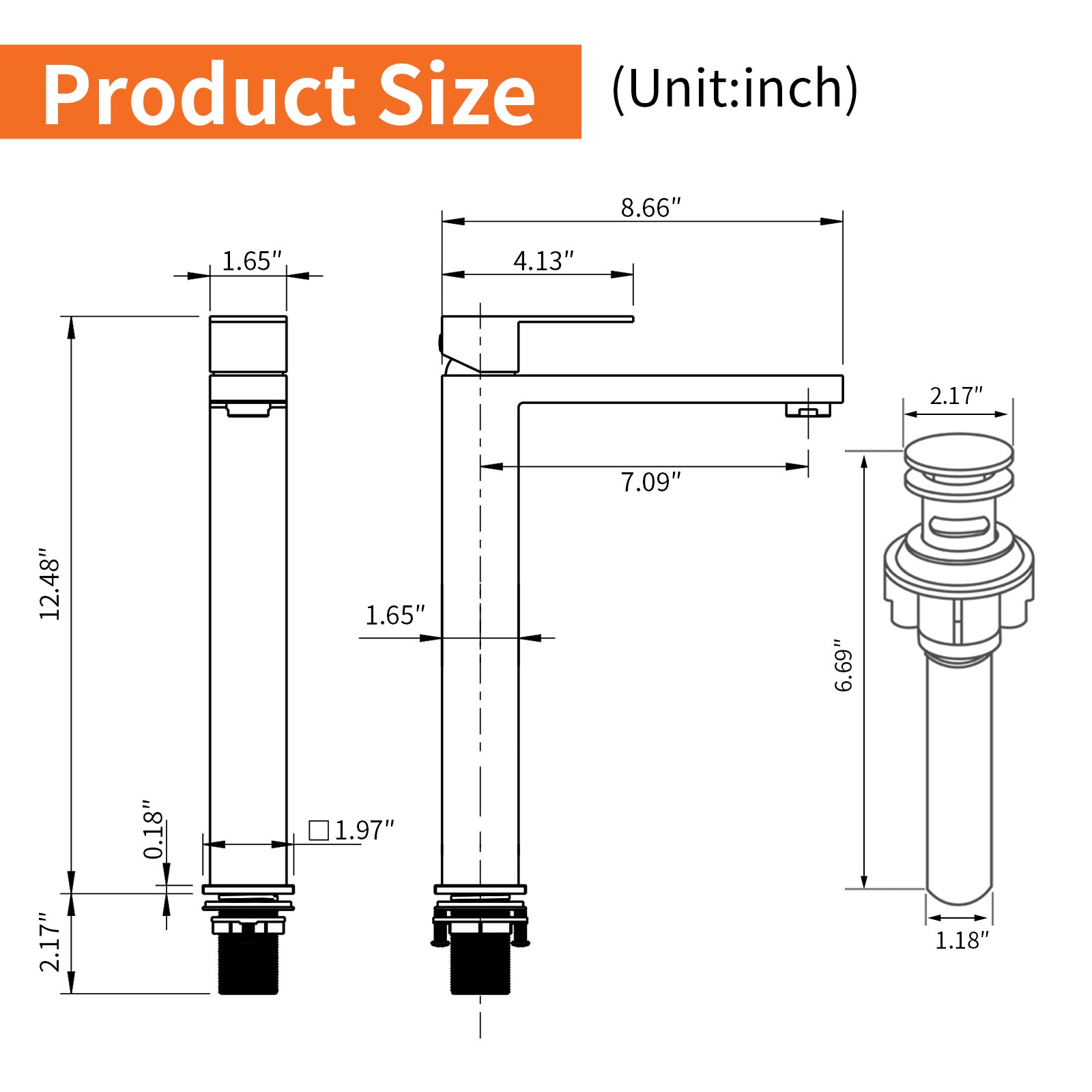 6"/12.5"H SUS304 Bathroom Sink Faucet with Rectangular Aerated Spout, Brushed Gold Finish and Drain Included