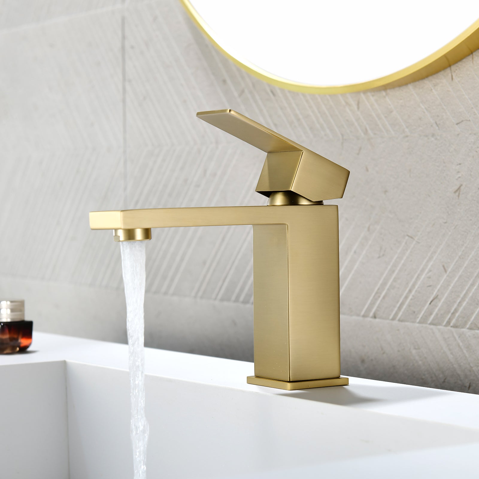 6"/12.5"H SUS304 Bathroom Sink Faucet with Rectangular Aerated Spout, Brushed Gold Finish and Drain Included