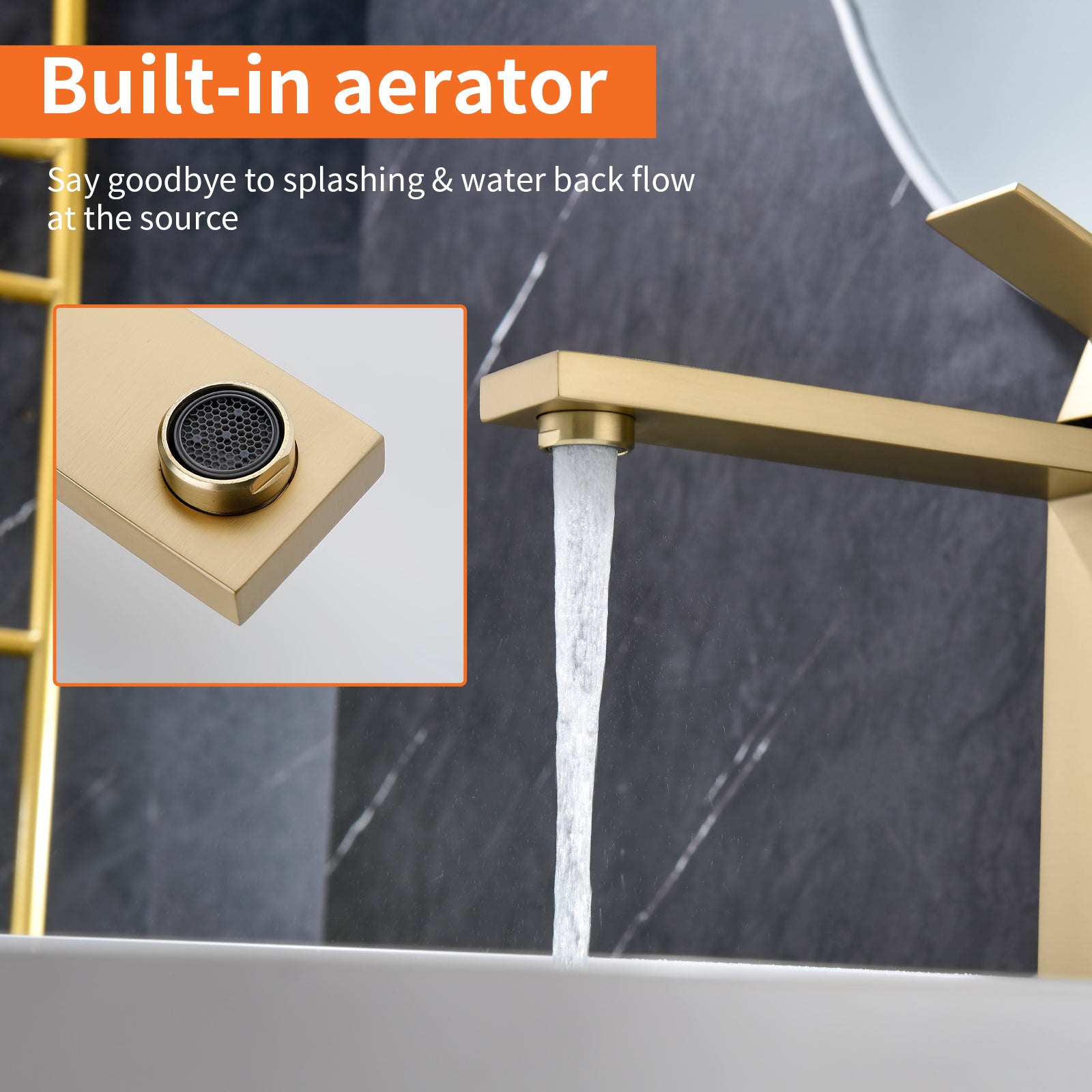 6"/12.5"H SUS304 Bathroom Sink Faucet with Rectangular Aerated Spout, Brushed Gold Finish and Drain Included