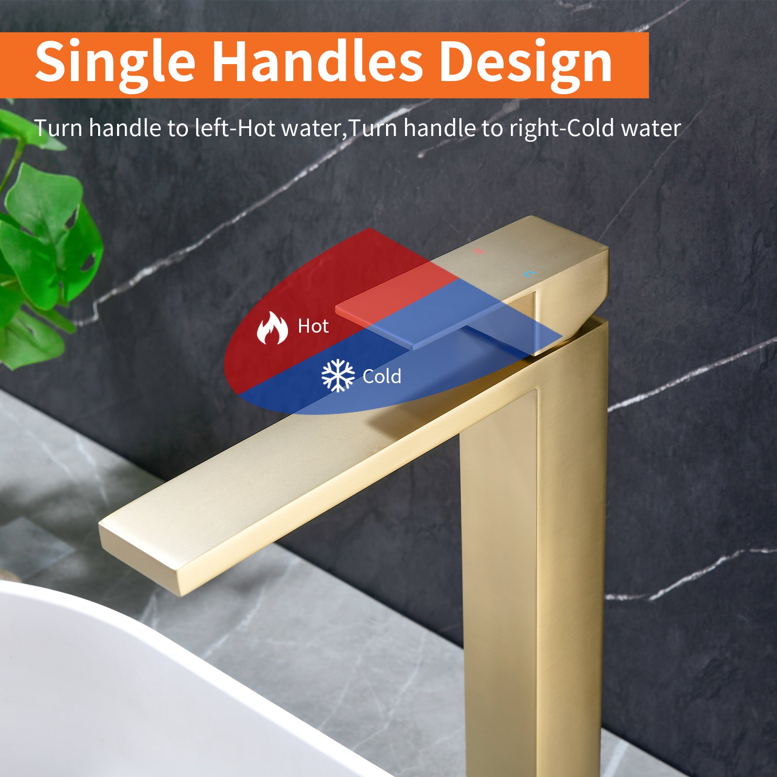 6"/12.5"H SUS304 Bathroom Sink Faucet with Rectangular Aerated Spout, Brushed Gold Finish and Drain Included