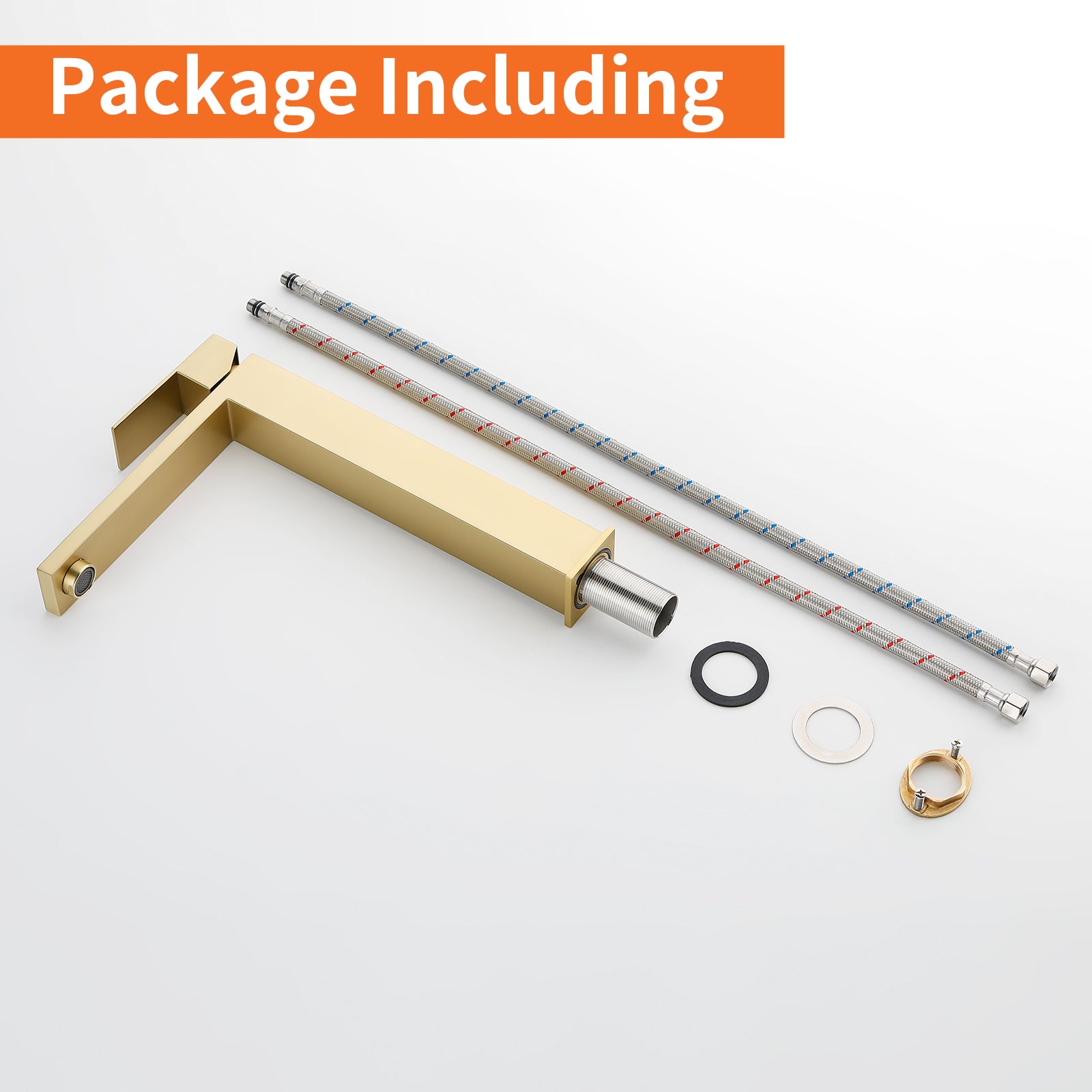 6"/12.5"H SUS304 Bathroom Sink Faucet with Rectangular Aerated Spout, Brushed Gold Finish and Drain Included