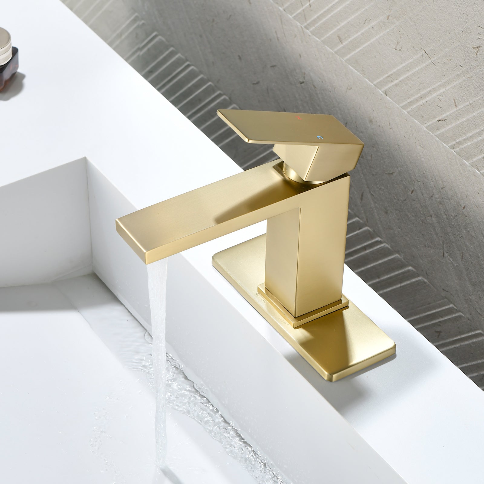 6"/12.5"H SUS304 Bathroom Sink Faucet with Rectangular Aerated Spout, Brushed Gold Finish and Drain Included