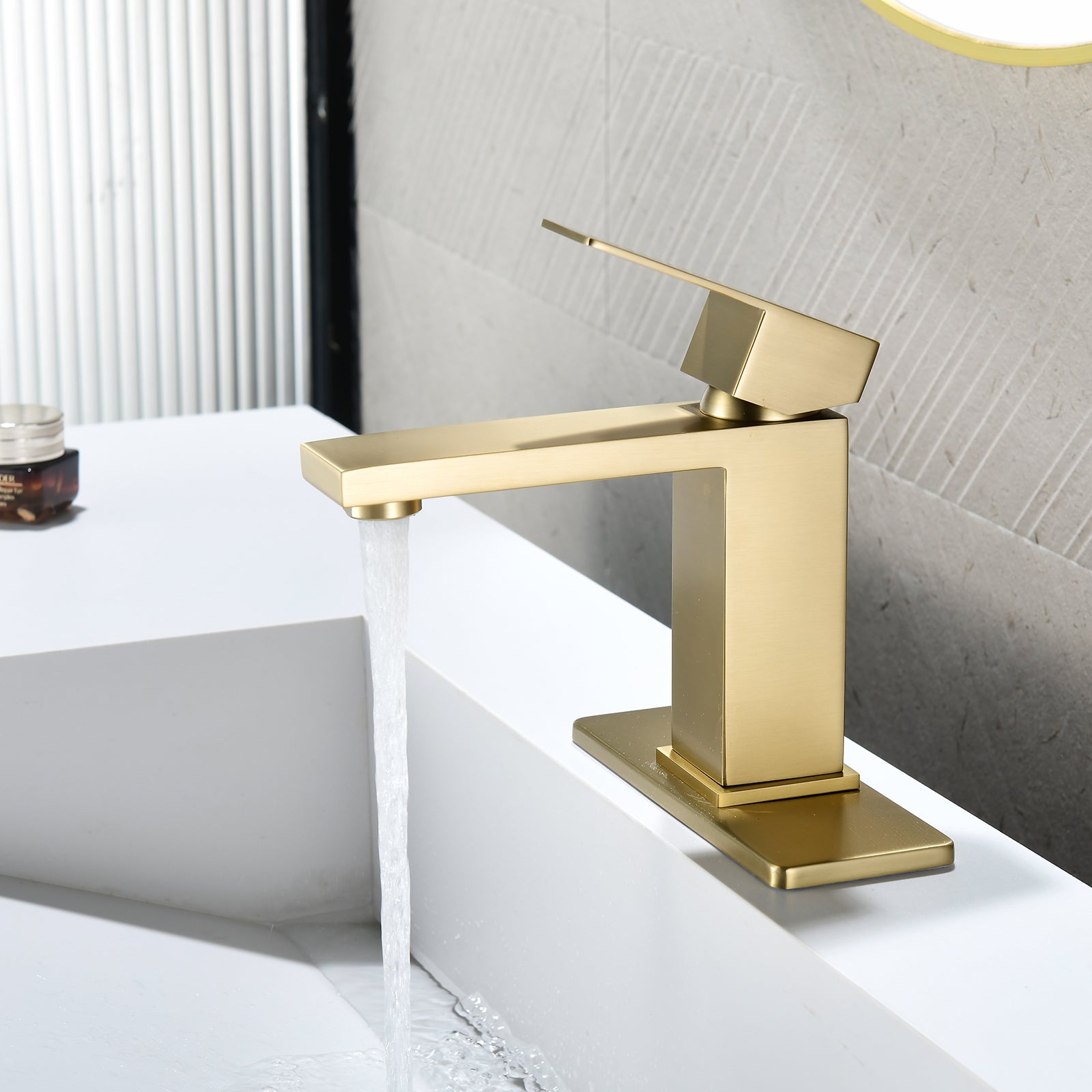 6"/12.5"H SUS304 Bathroom Sink Faucet with Rectangular Aerated Spout, Brushed Gold Finish and Drain Included