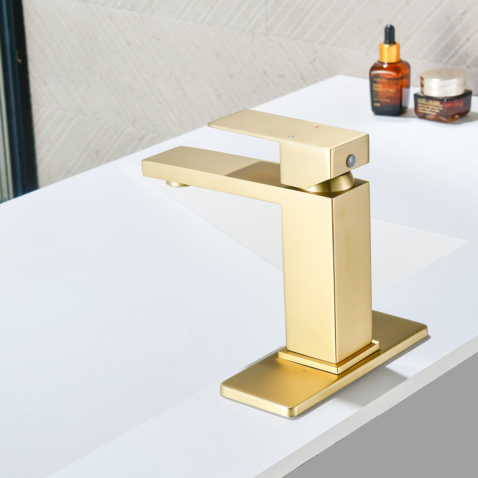 6"/12.5"H SUS304 Bathroom Sink Faucet with Rectangular Aerated Spout, Brushed Gold Finish and Drain Included