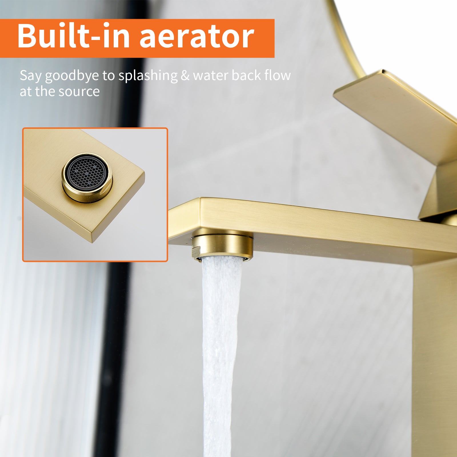 6"/12.5"H SUS304 Bathroom Sink Faucet with Rectangular Aerated Spout, Brushed Gold Finish and Drain Included
