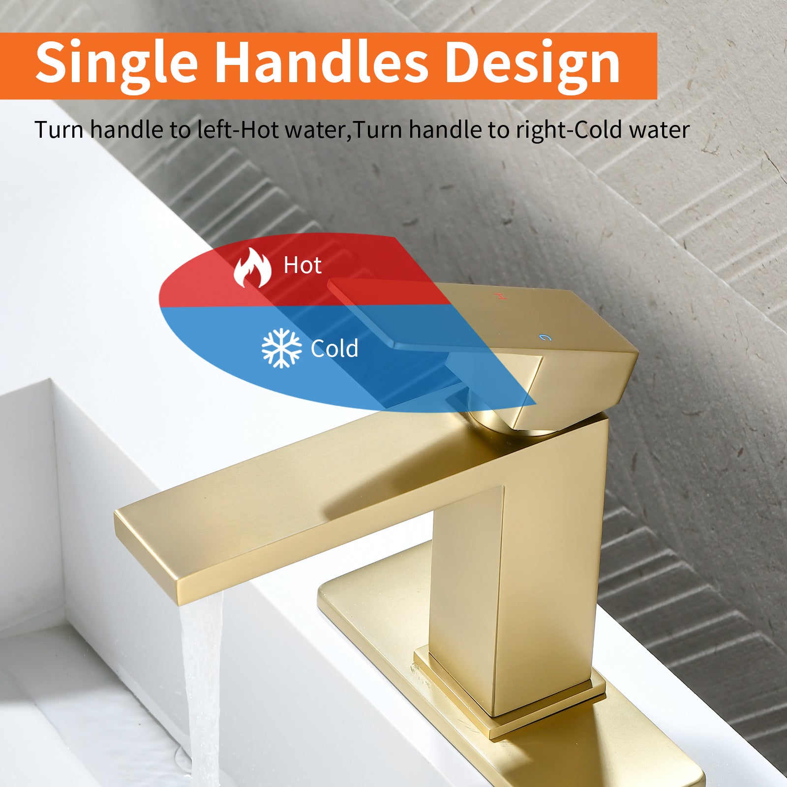 6"/12.5"H SUS304 Bathroom Sink Faucet with Rectangular Aerated Spout, Brushed Gold Finish and Drain Included