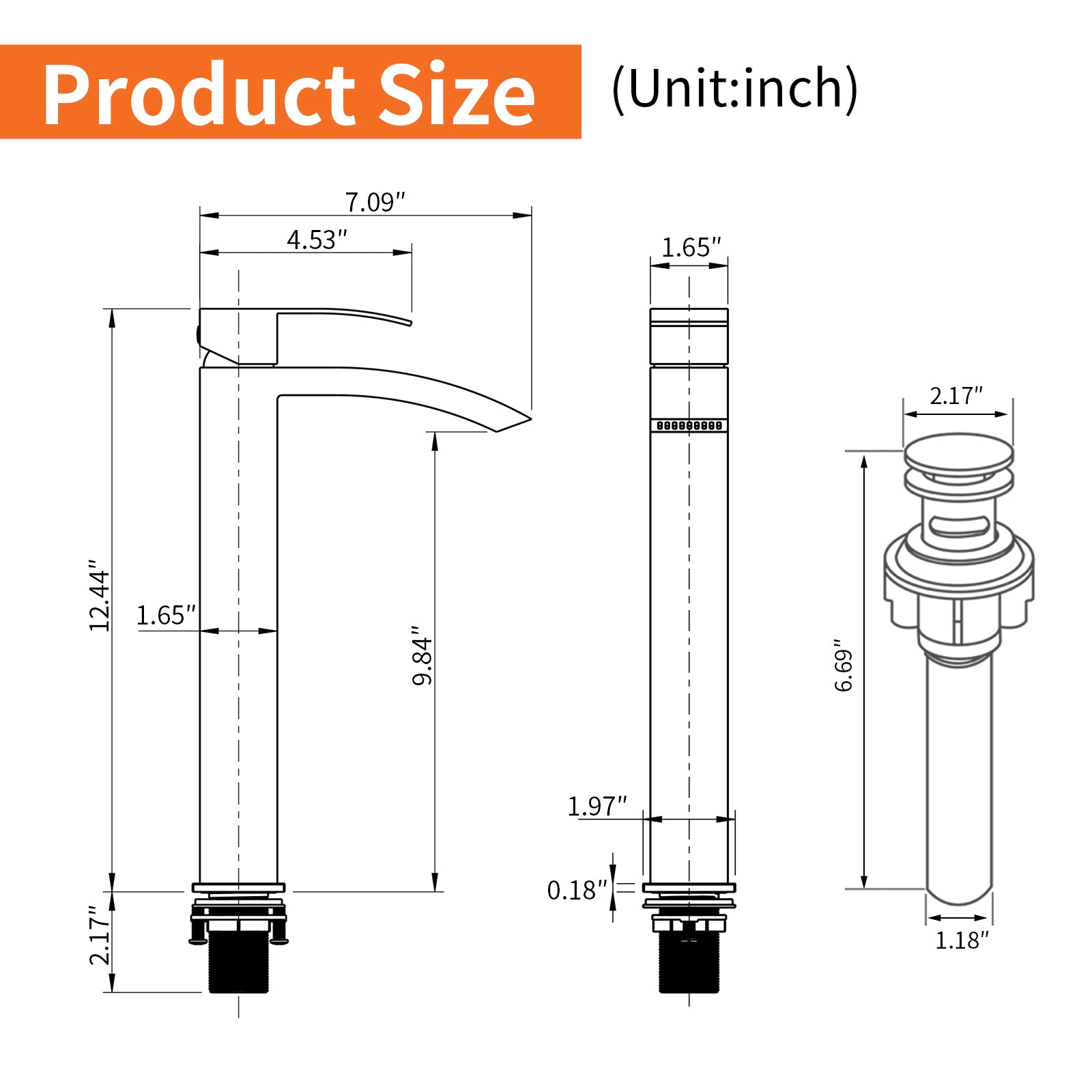 6"/12.5"H SUS304 Bathroom Sink Faucet with Rectangular Curved Waterfall Spout, Brushed Gold Finish and Drain Included