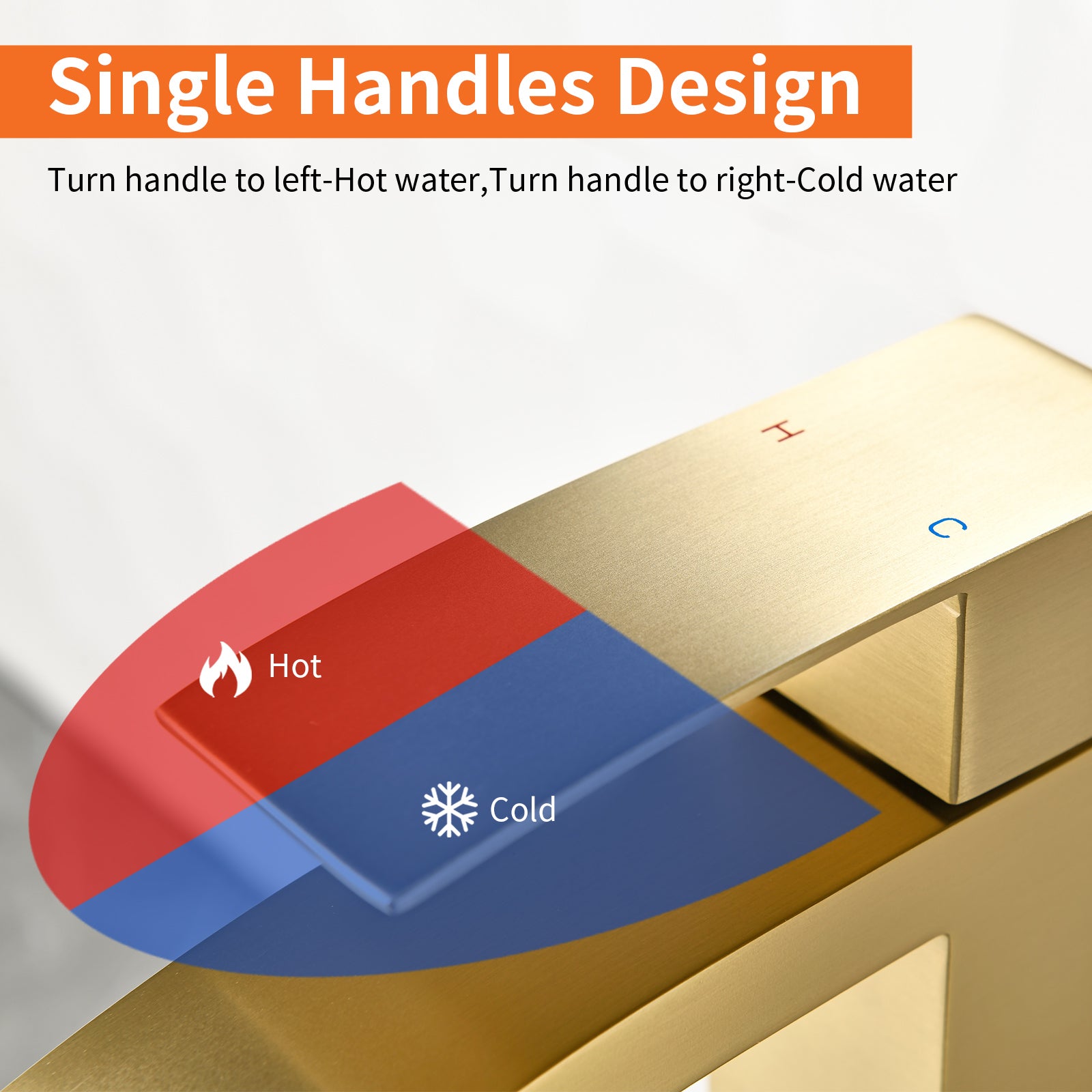 6"/12.5"H SUS304 Bathroom Sink Faucet with Rectangular Curved Waterfall Spout, Brushed Gold Finish and Drain Included