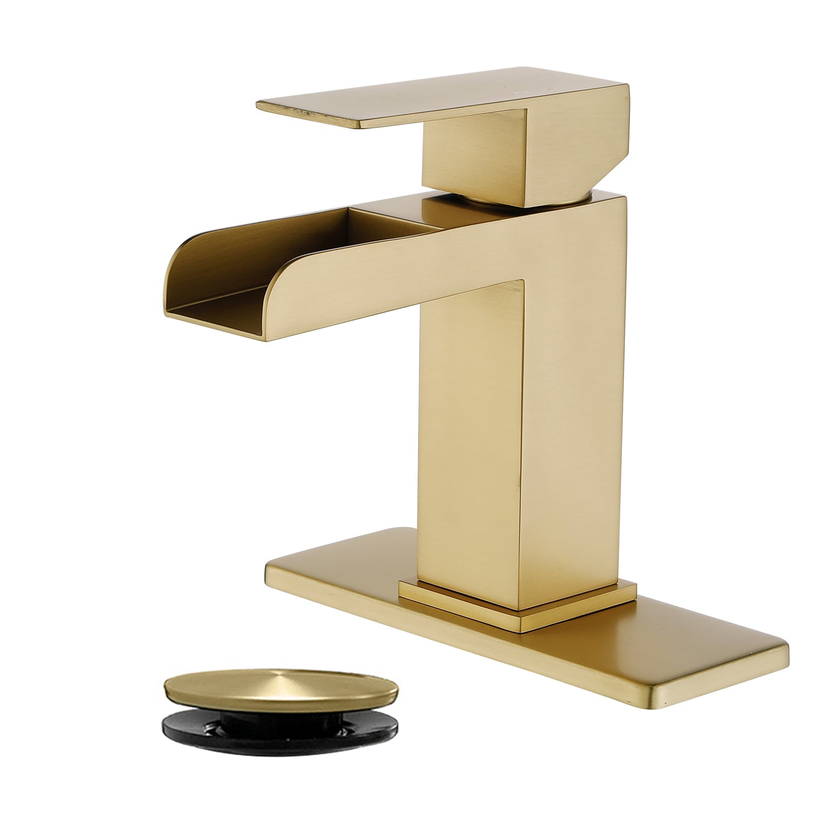 6"/12.5"H SUS304 Bathroom Sink Faucet with Rectangular Open Waterfall Spout, Brushed Gold Finish and Drain Included