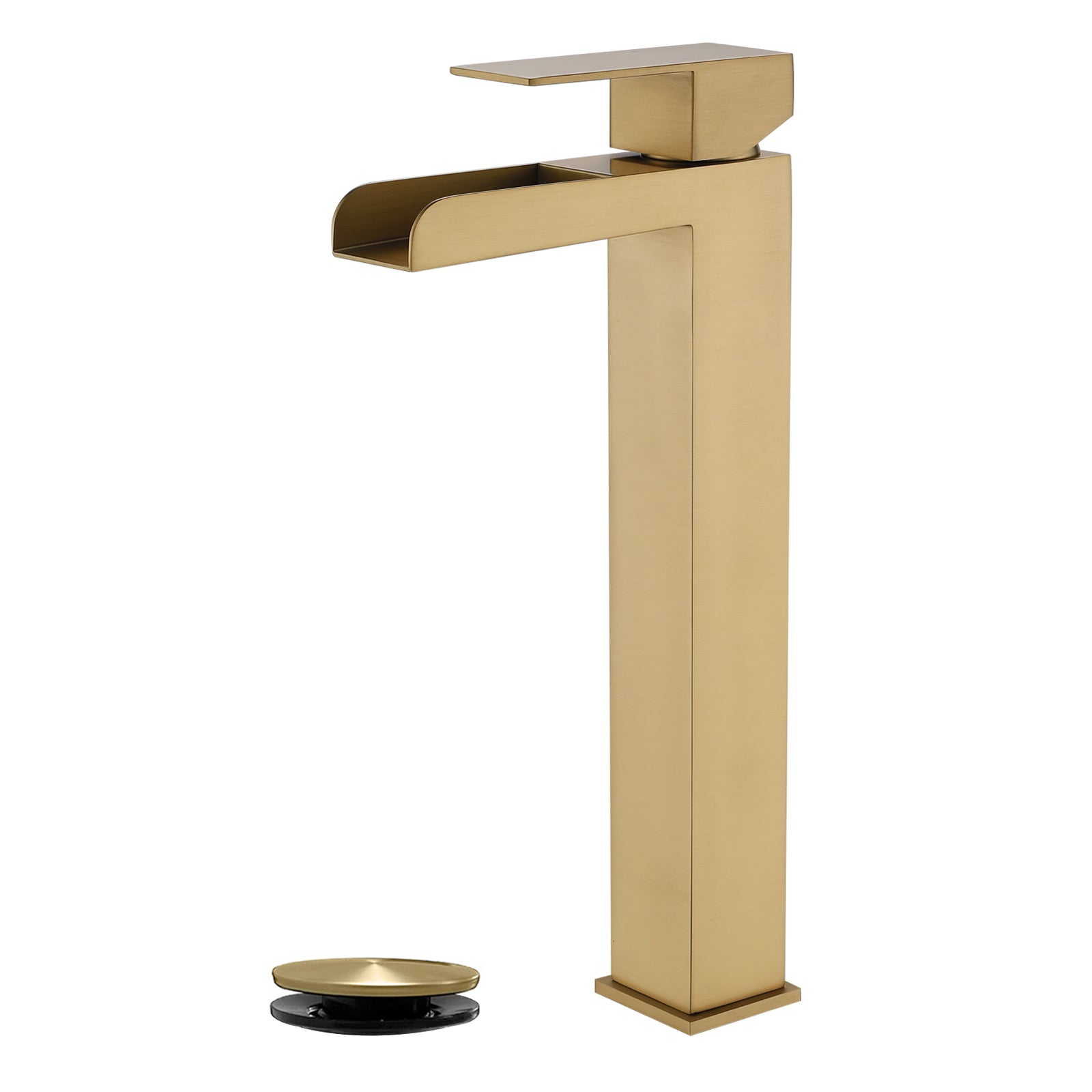 6"/12.5"H SUS304 Bathroom Sink Faucet with Rectangular Open Waterfall Spout, Brushed Gold Finish and Drain Included