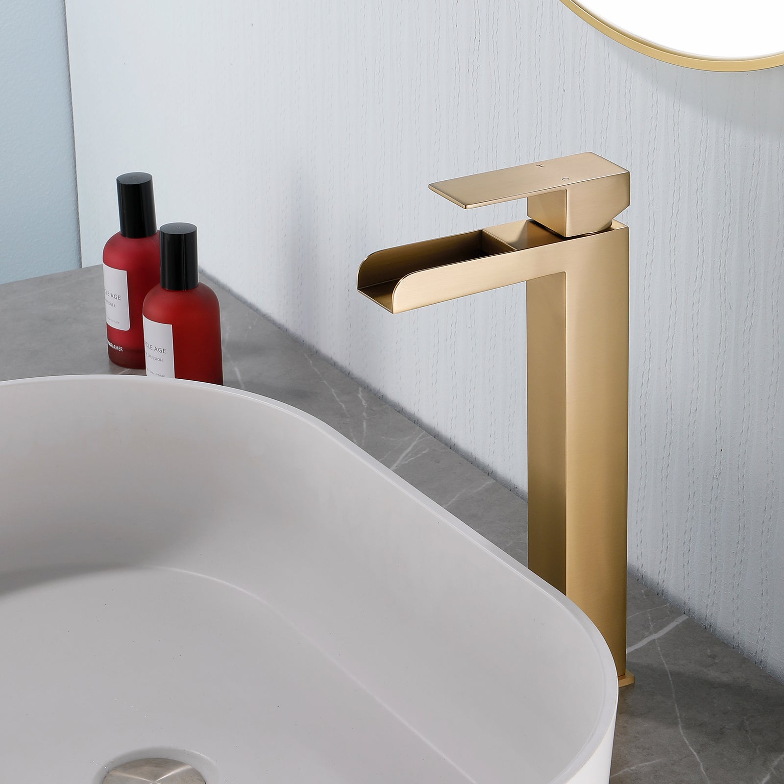 6"/12.5"H SUS304 Bathroom Sink Faucet with Rectangular Open Waterfall Spout, Brushed Gold Finish and Drain Included