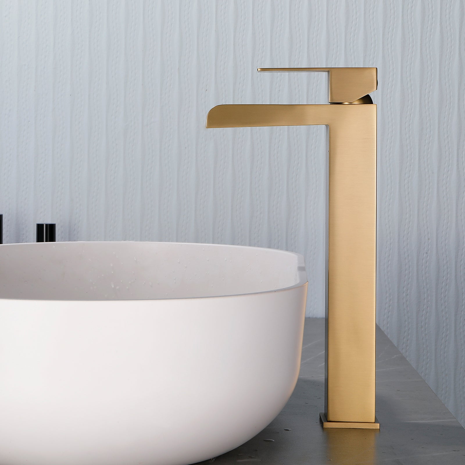 6"/12.5"H SUS304 Bathroom Sink Faucet with Rectangular Open Waterfall Spout, Brushed Gold Finish and Drain Included