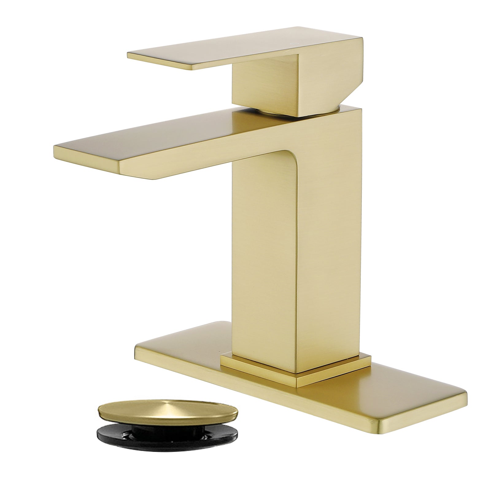 6"/12.5"H SUS304 Bathroom Sink Faucet with Rectangular Waterfall Spout, Brushed Gold Finish and Drain Included