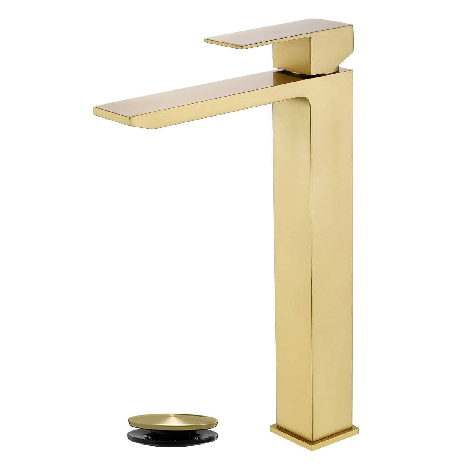 6"/12.5"H SUS304 Bathroom Sink Faucet with Rectangular Waterfall Spout, Brushed Gold Finish and Drain Included