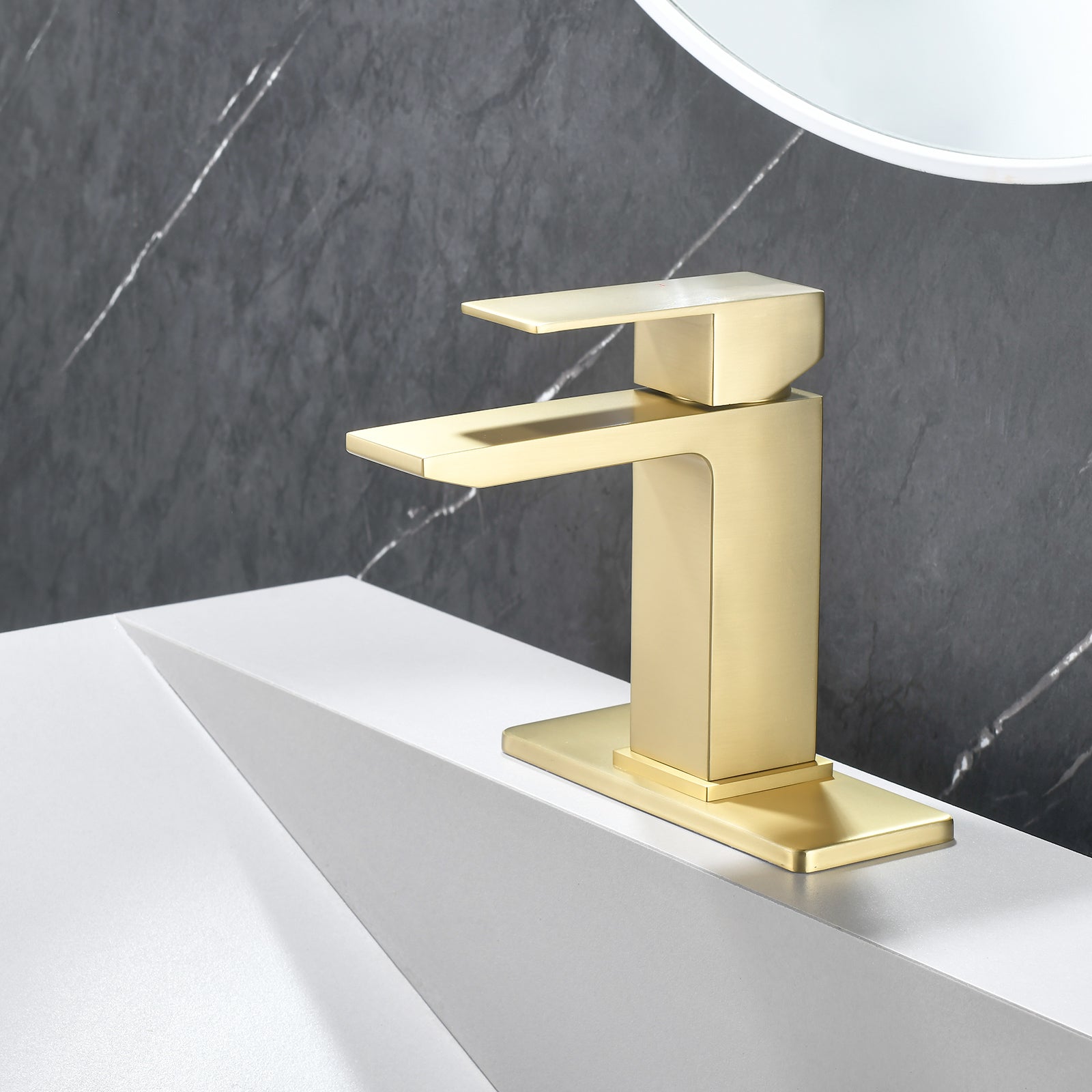 6"/12.5"H SUS304 Bathroom Sink Faucet with Rectangular Waterfall Spout, Brushed Gold Finish and Drain Included