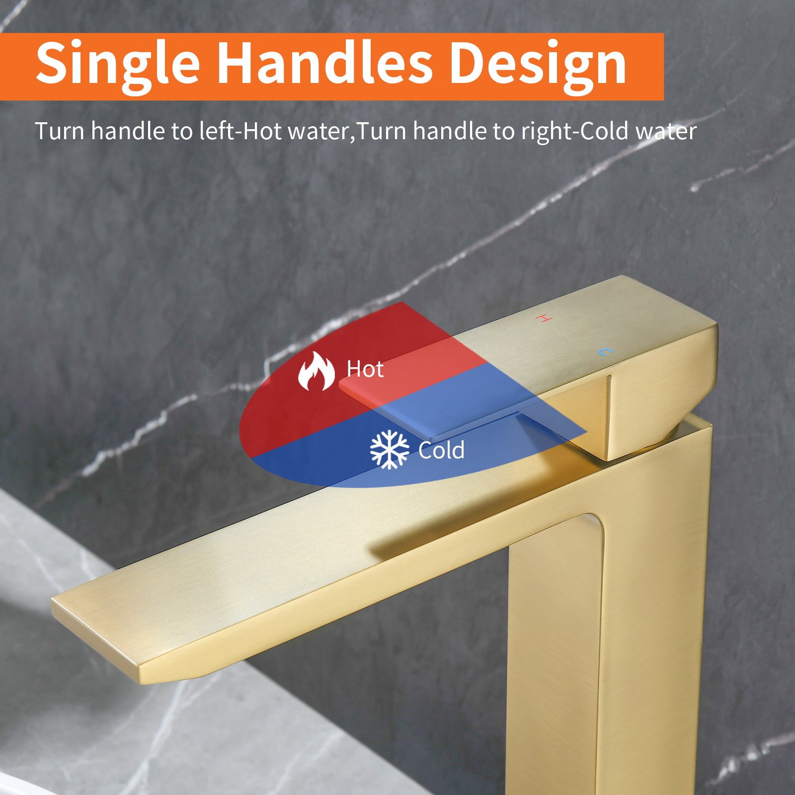 6"/12.5"H SUS304 Bathroom Sink Faucet with Rectangular Waterfall Spout, Brushed Gold Finish and Drain Included