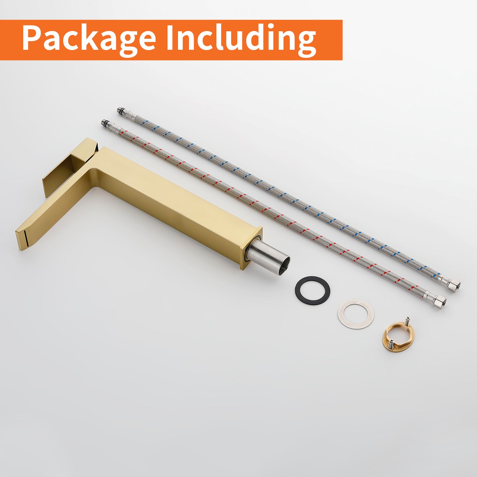 6"/12.5"H SUS304 Bathroom Sink Faucet with Rectangular Waterfall Spout, Brushed Gold Finish and Drain Included