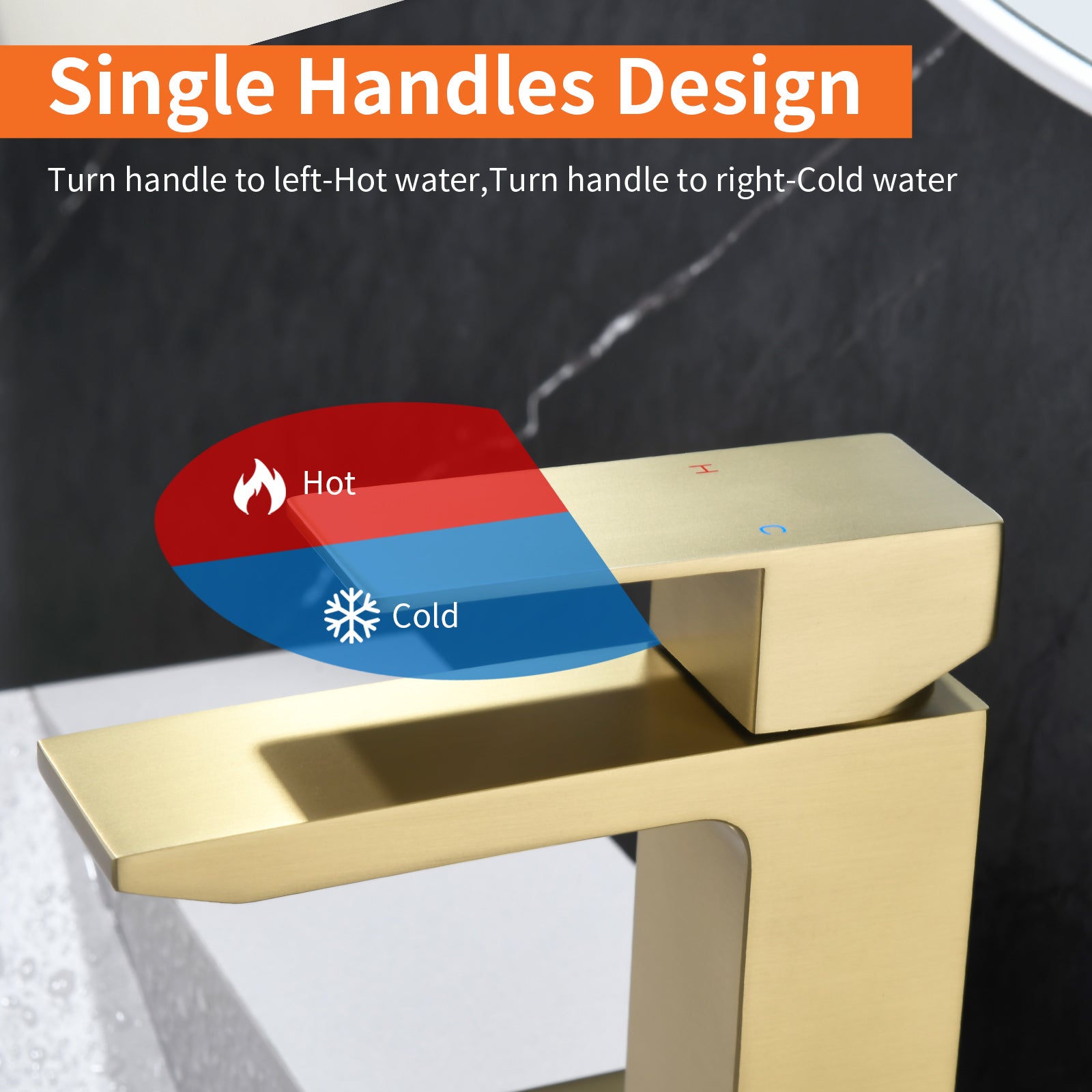 6"/12.5"H SUS304 Bathroom Sink Faucet with Rectangular Waterfall Spout, Brushed Gold Finish and Drain Included