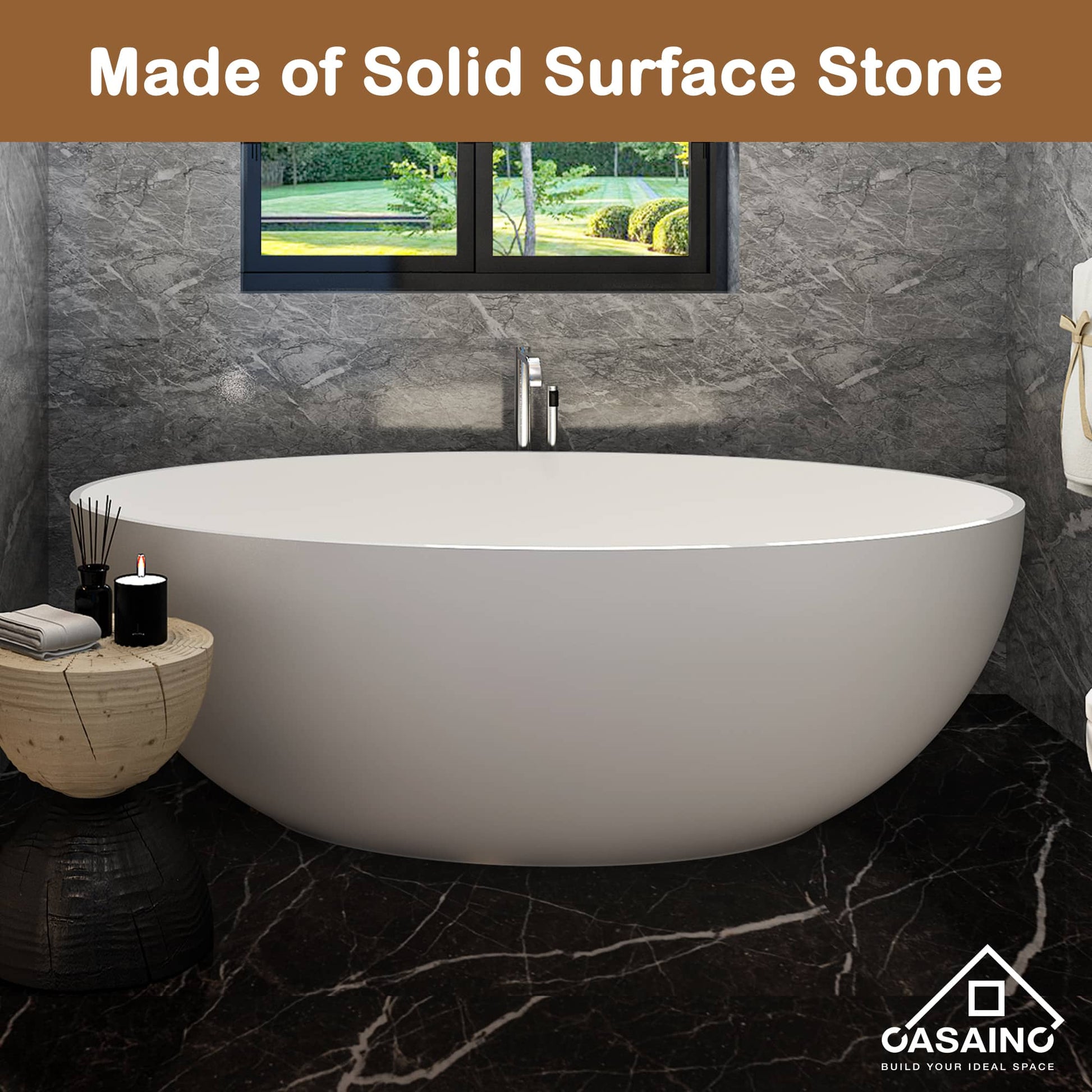 CASAINC 67 Inch Artificial Stone Resin Composite Flatbottom Walk in Bathtub in White 