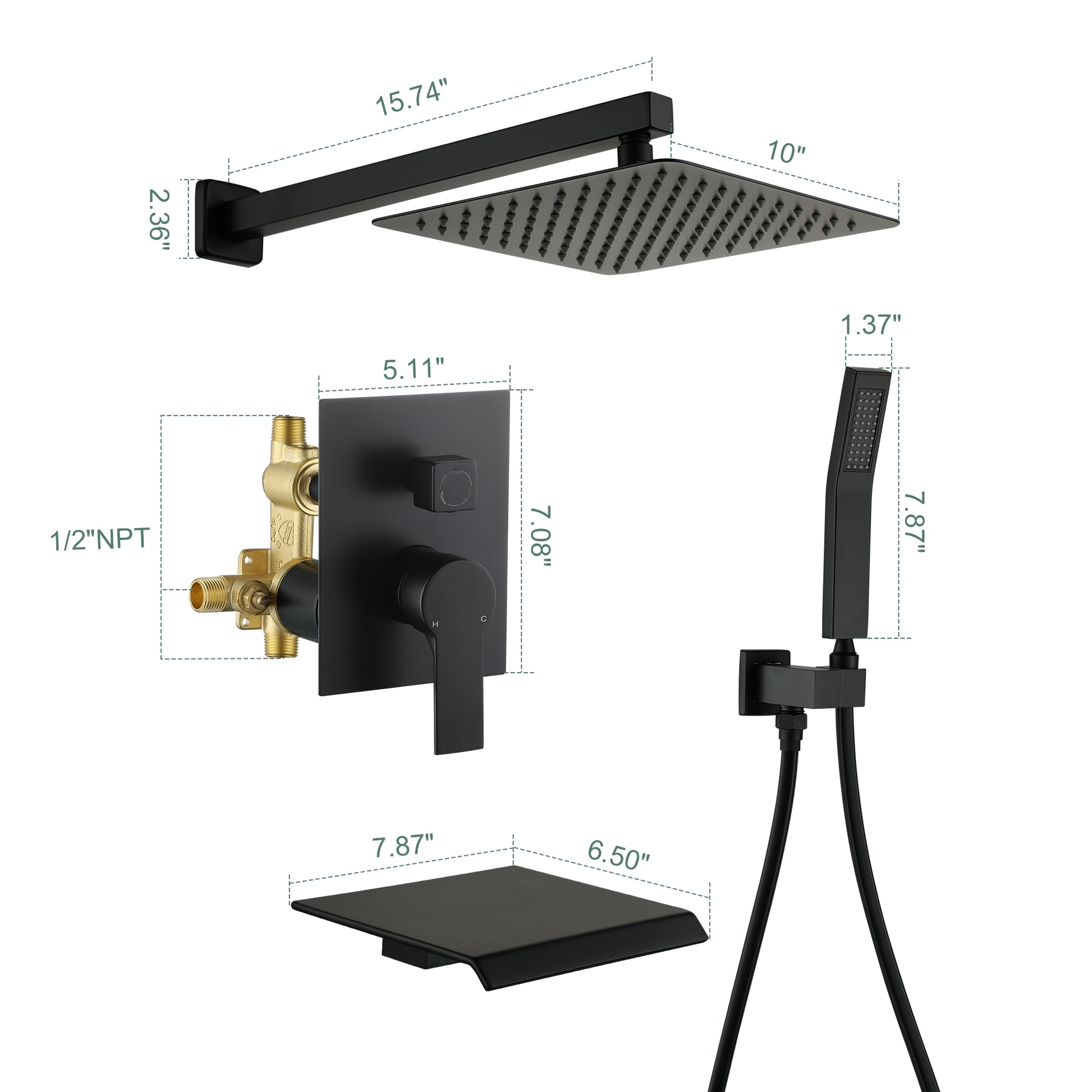 10-inch/12inch 3-Function Shower System With Bathtub Spout