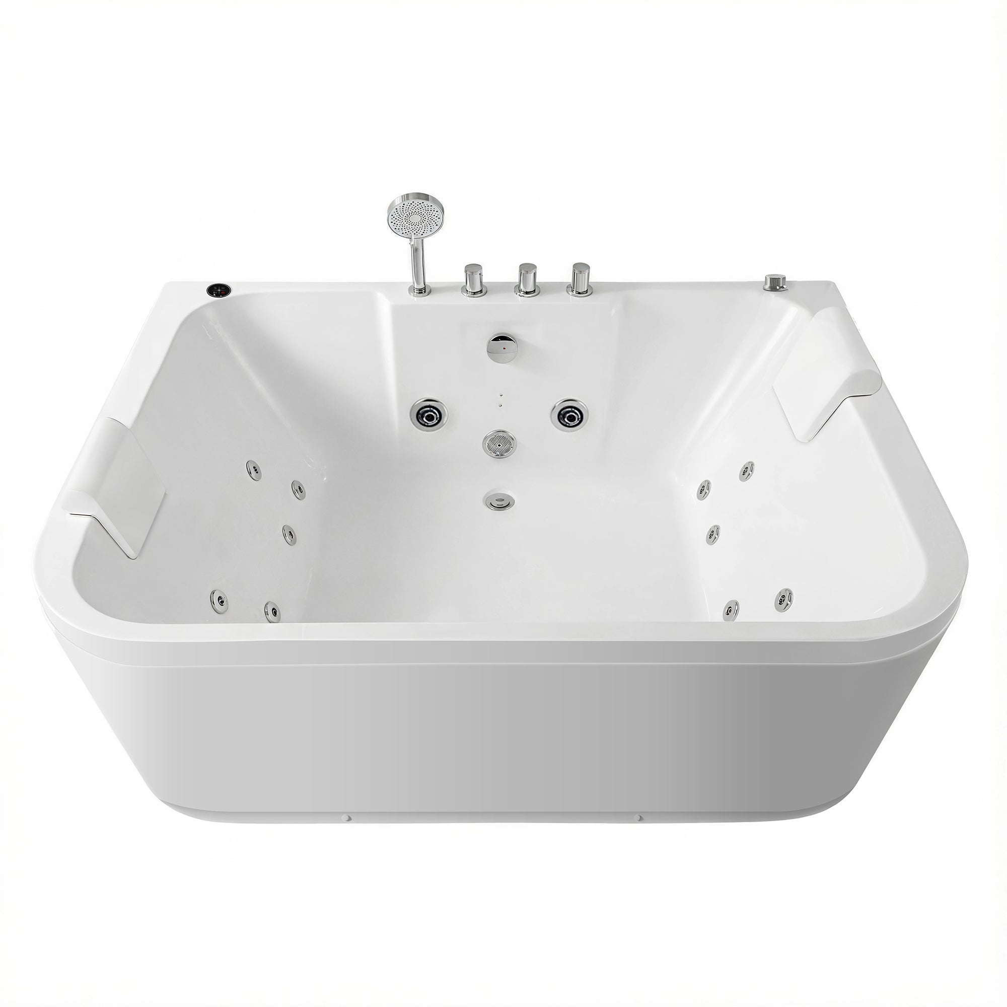 61" Acrylic Two-Person Whirlpool Bathtub with 16 Jets, LED Lighting & Built-in Heater for Spa Massage