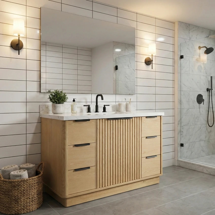 48" Wood Bathroom Vanity with Fluted Cabinet and Soft-Close Doors
