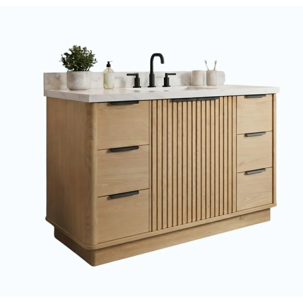 48" Wood Bathroom Vanity with Fluted Cabinet and Soft-Close Doors
