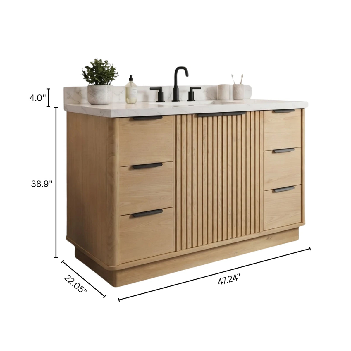 48" Wood Bathroom Vanity with Fluted Cabinet and Soft-Close Doors