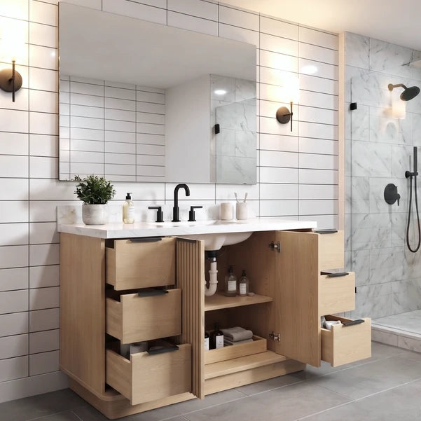 48" Wood Bathroom Vanity with Fluted Cabinet and Soft-Close Doors