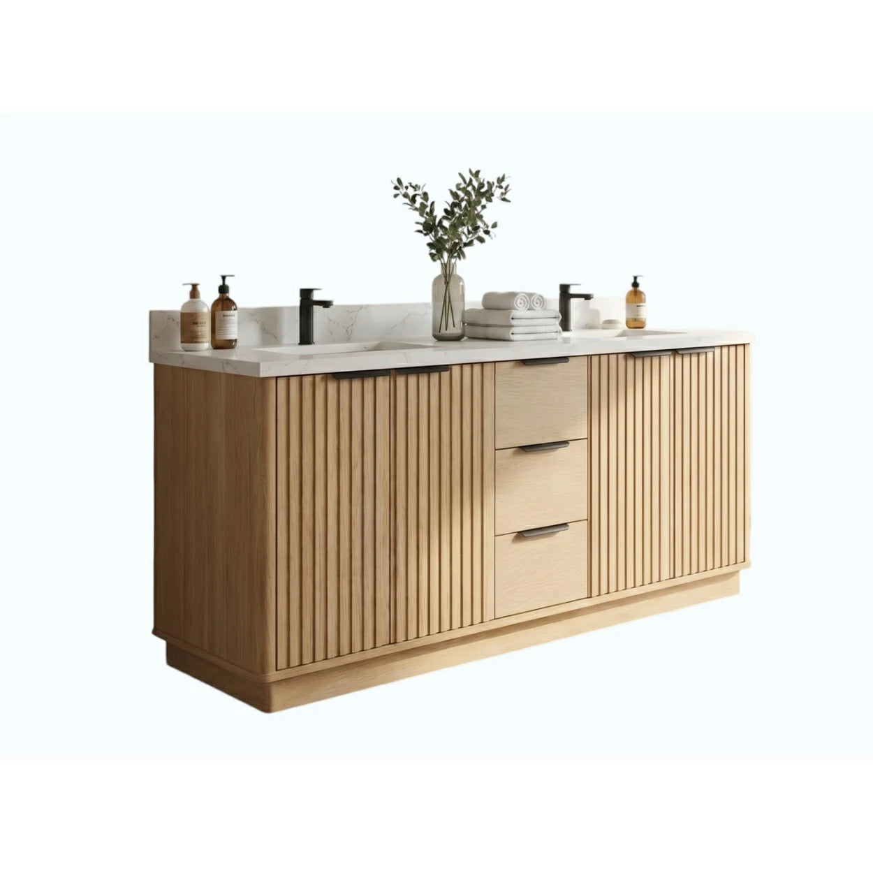 60"/ 72" Wood Bathroom Vanity with Fluted Cabinet and Double Sink Soft-Close Doors