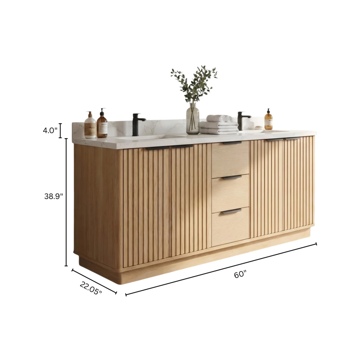 60"/ 72" Wood Bathroom Vanity with Fluted Cabinet and Double Sink Soft-Close Doors