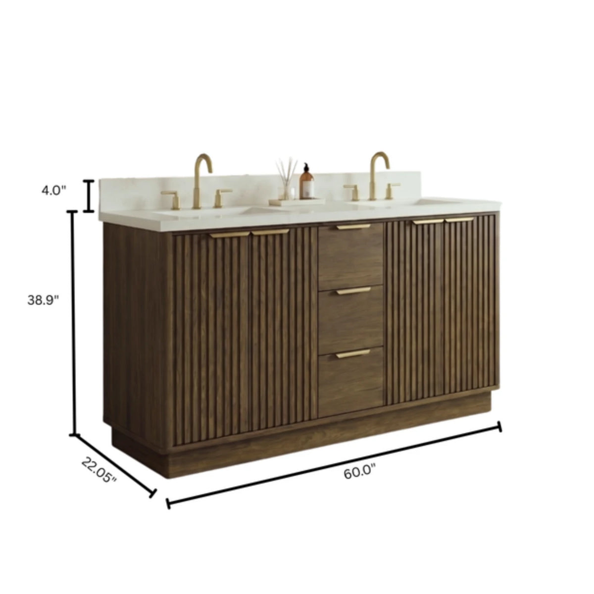 60"/ 72" Wood Bathroom Vanity with Fluted Cabinet and Double Sink Soft-Close Doors
