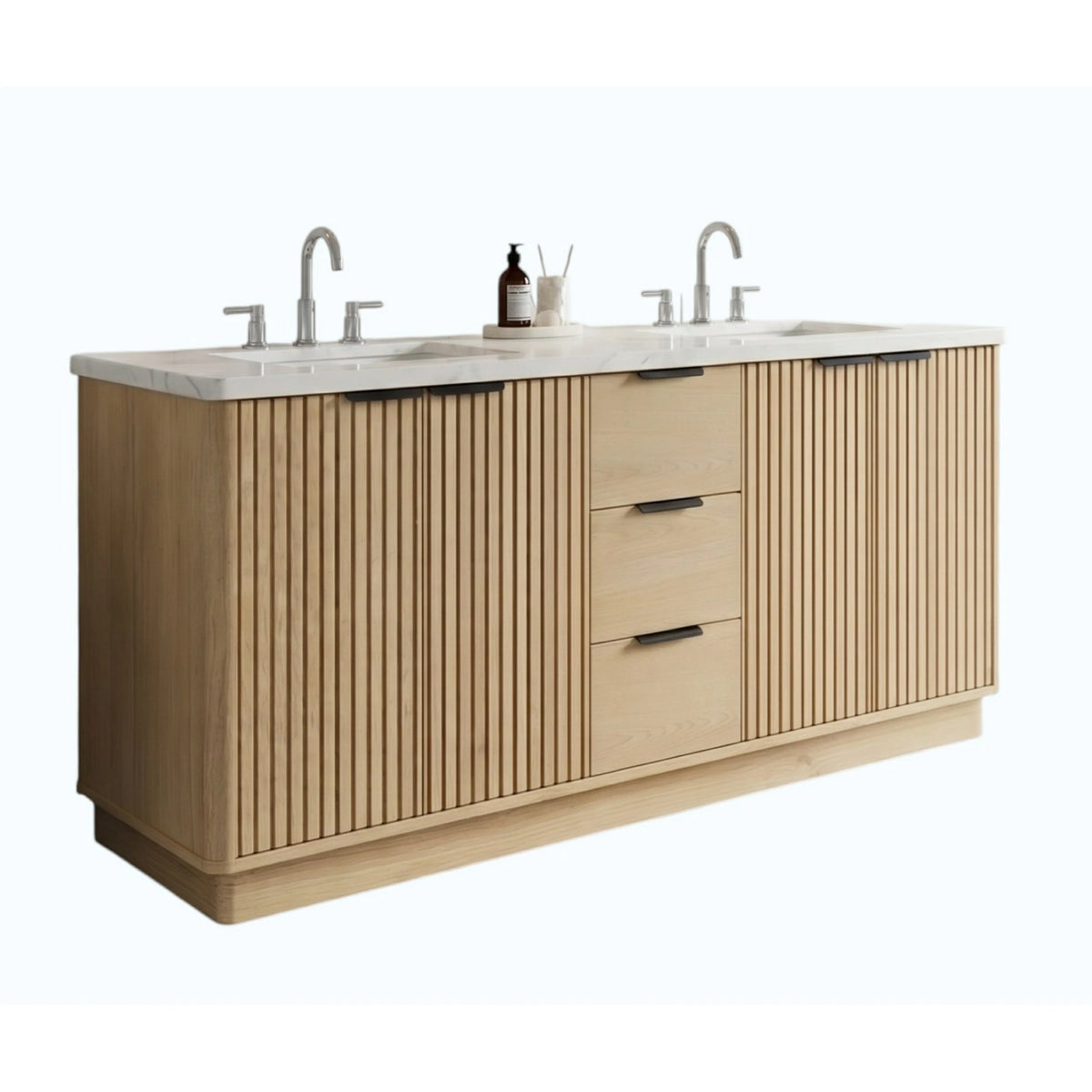 60"/ 72" Wood Bathroom Vanity with Fluted Cabinet and Double Sink Soft-Close Doors