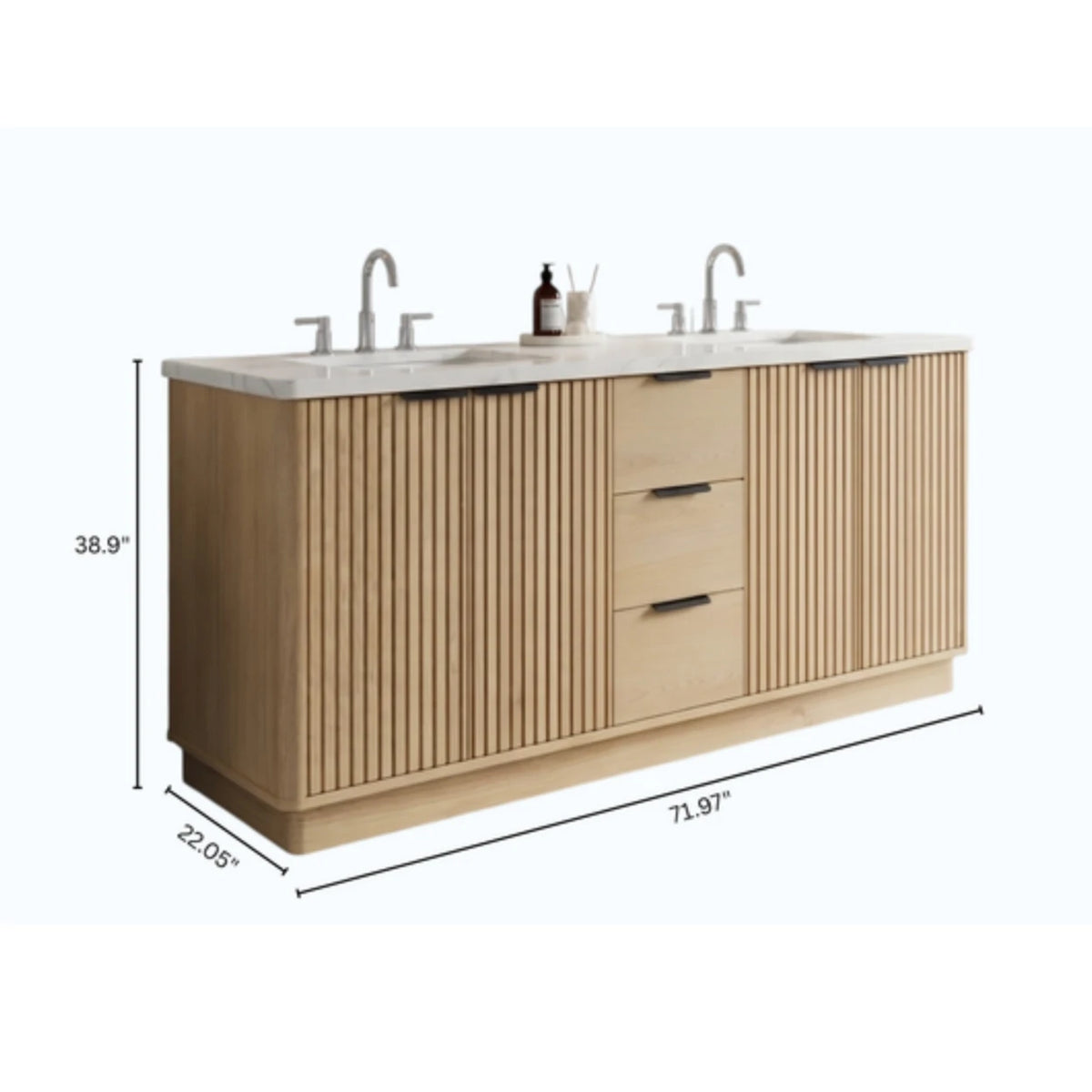 60"/ 72" Wood Bathroom Vanity with Fluted Cabinet and Double Sink Soft-Close Doors
