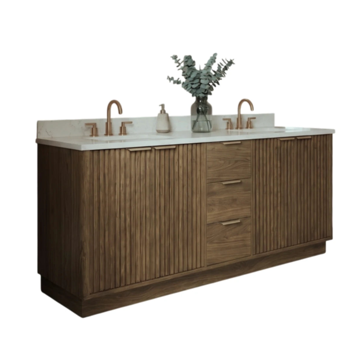 60"/ 72" Wood Bathroom Vanity with Fluted Cabinet and Double Sink Soft-Close Doors