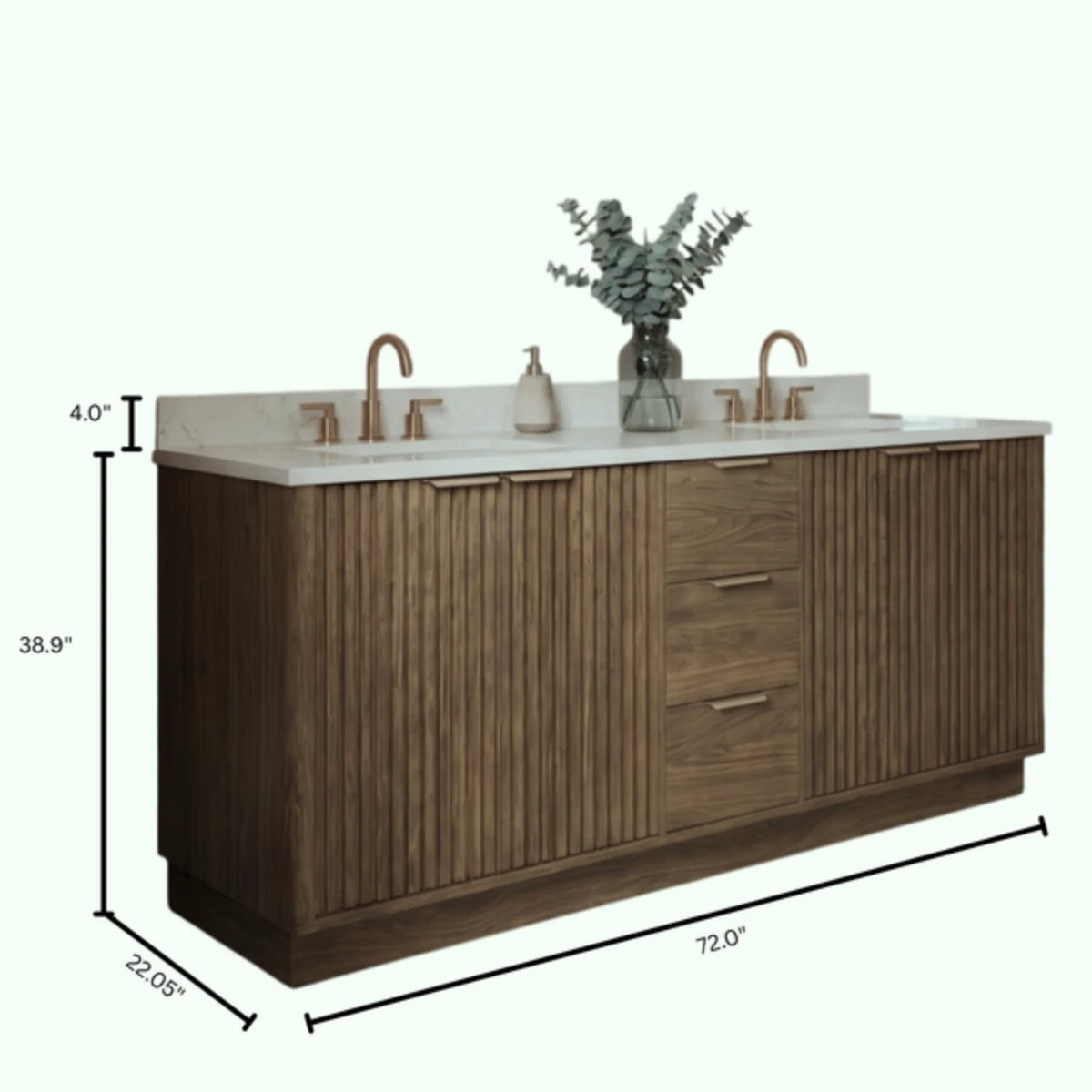 60"/ 72" Wood Bathroom Vanity with Fluted Cabinet and Double Sink Soft-Close Doors