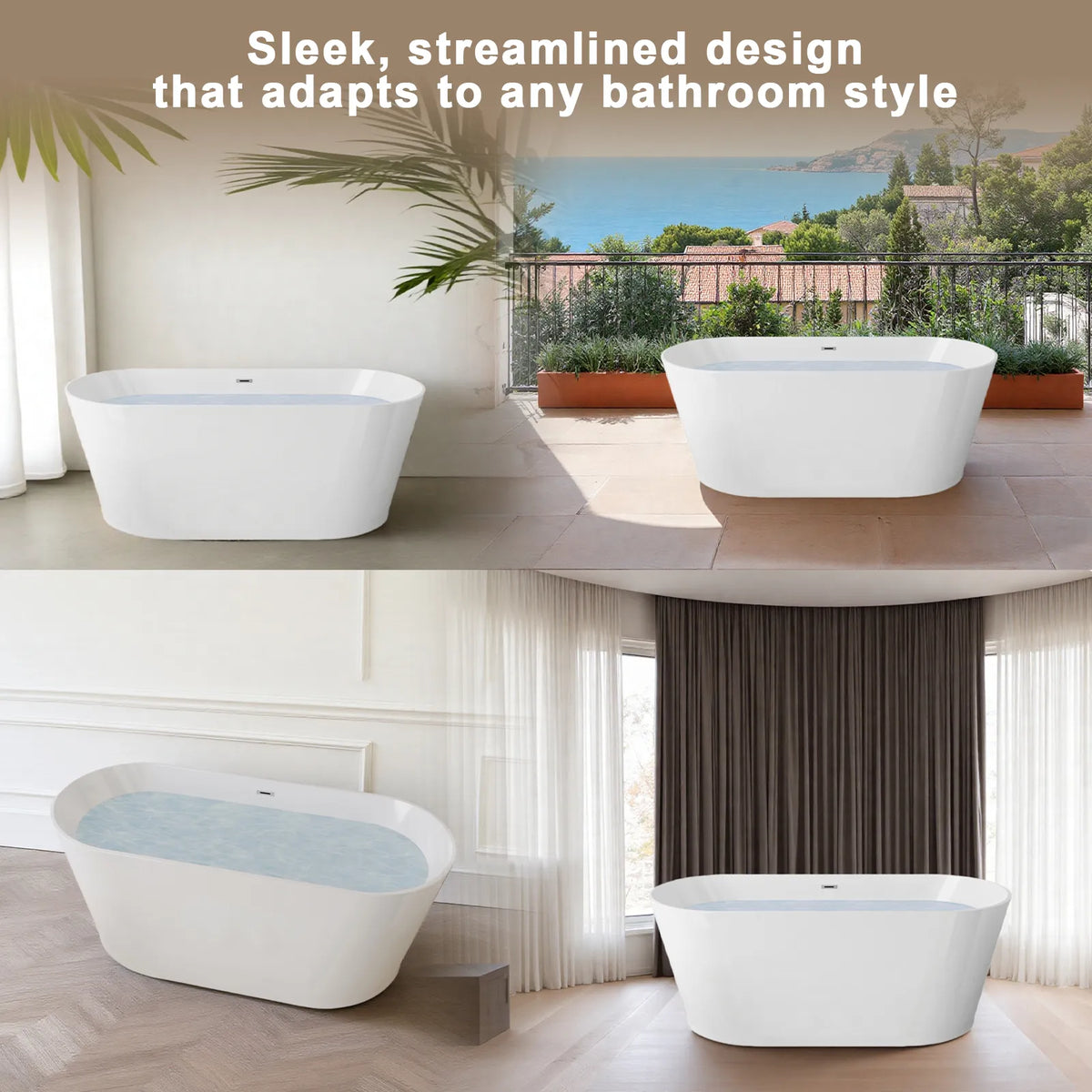55"/67" Glossy White Acrylic Freestanding Bathtub with Double-walled Insulation