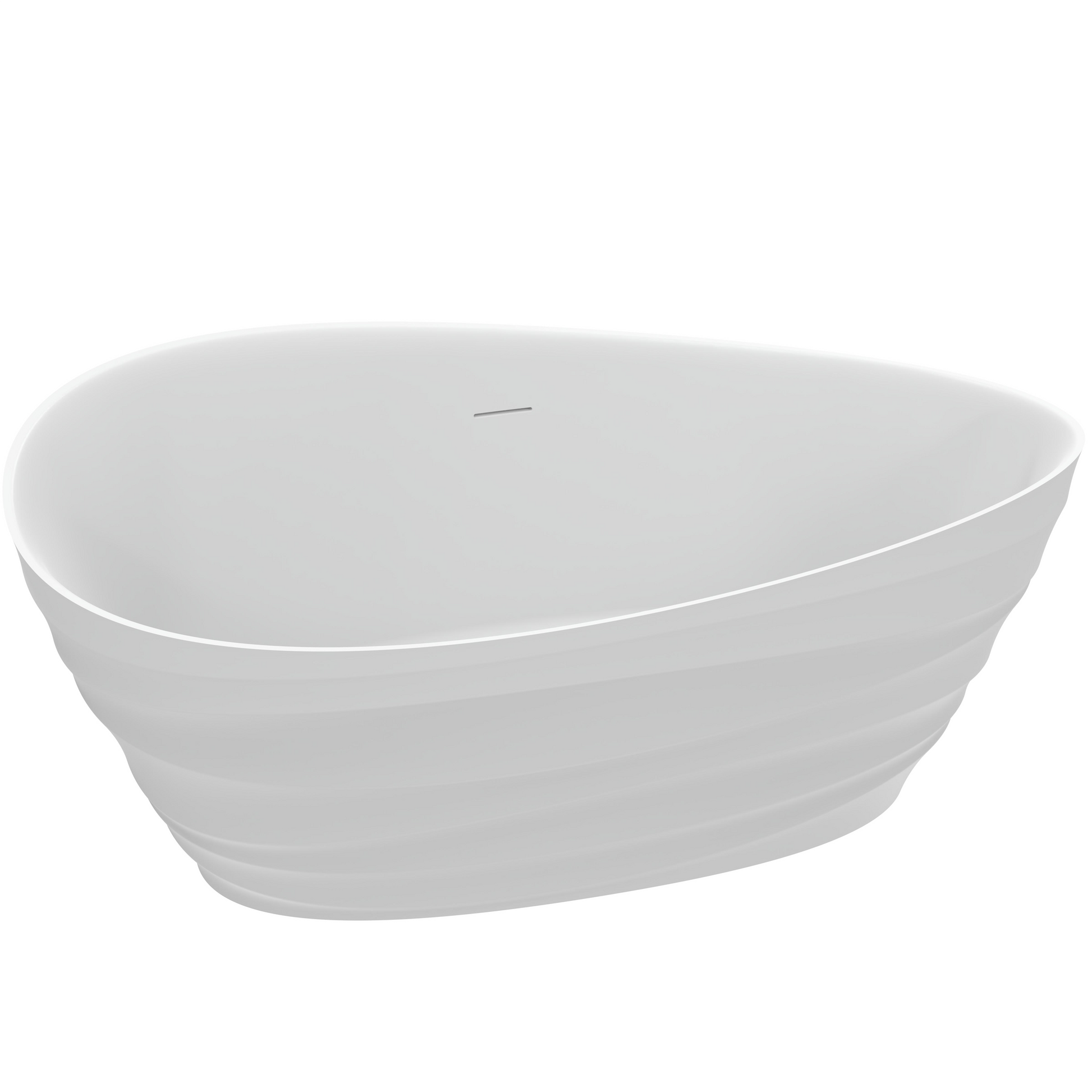 62" Freestanding Solid Surface Deep Soaking Bathtub with Tiered Ripple Design, Center Drain, cUPC Certified Resin Stone Bath Tub in Matte White
