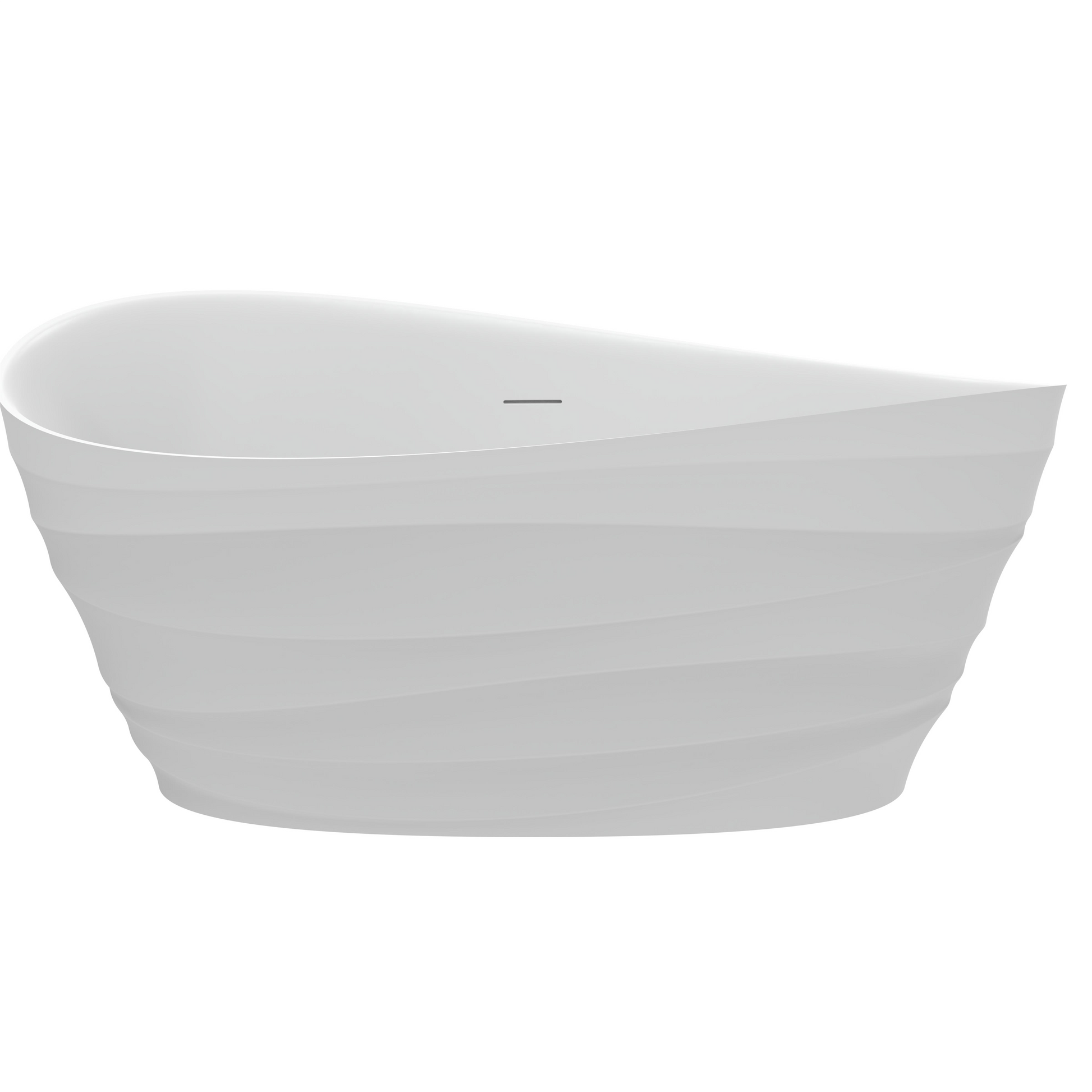62" Freestanding Solid Surface Deep Soaking Bathtub with Tiered Ripple Design, Center Drain, cUPC Certified Resin Stone Bath Tub in Matte White