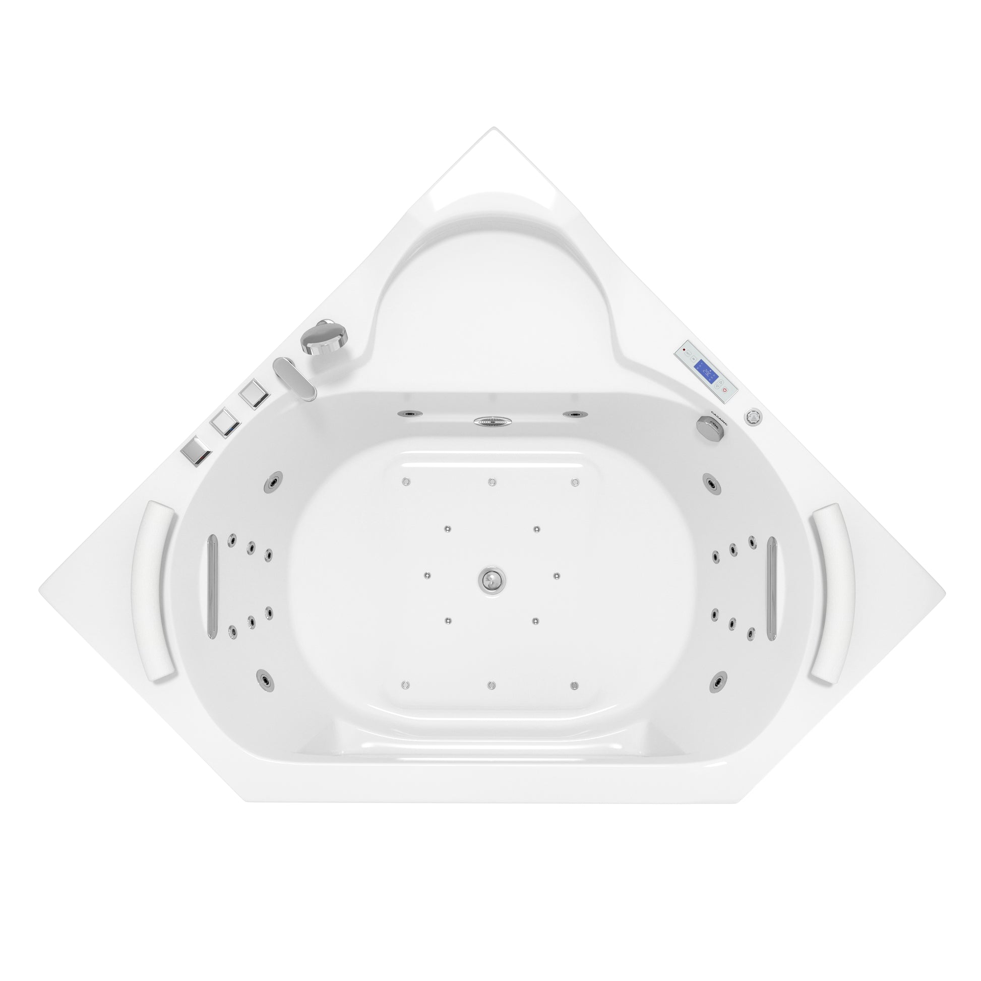 62" Acrylic Polygonal Corner Massage Tub with LED Hydrotherapy & Shoulder Waterfalls