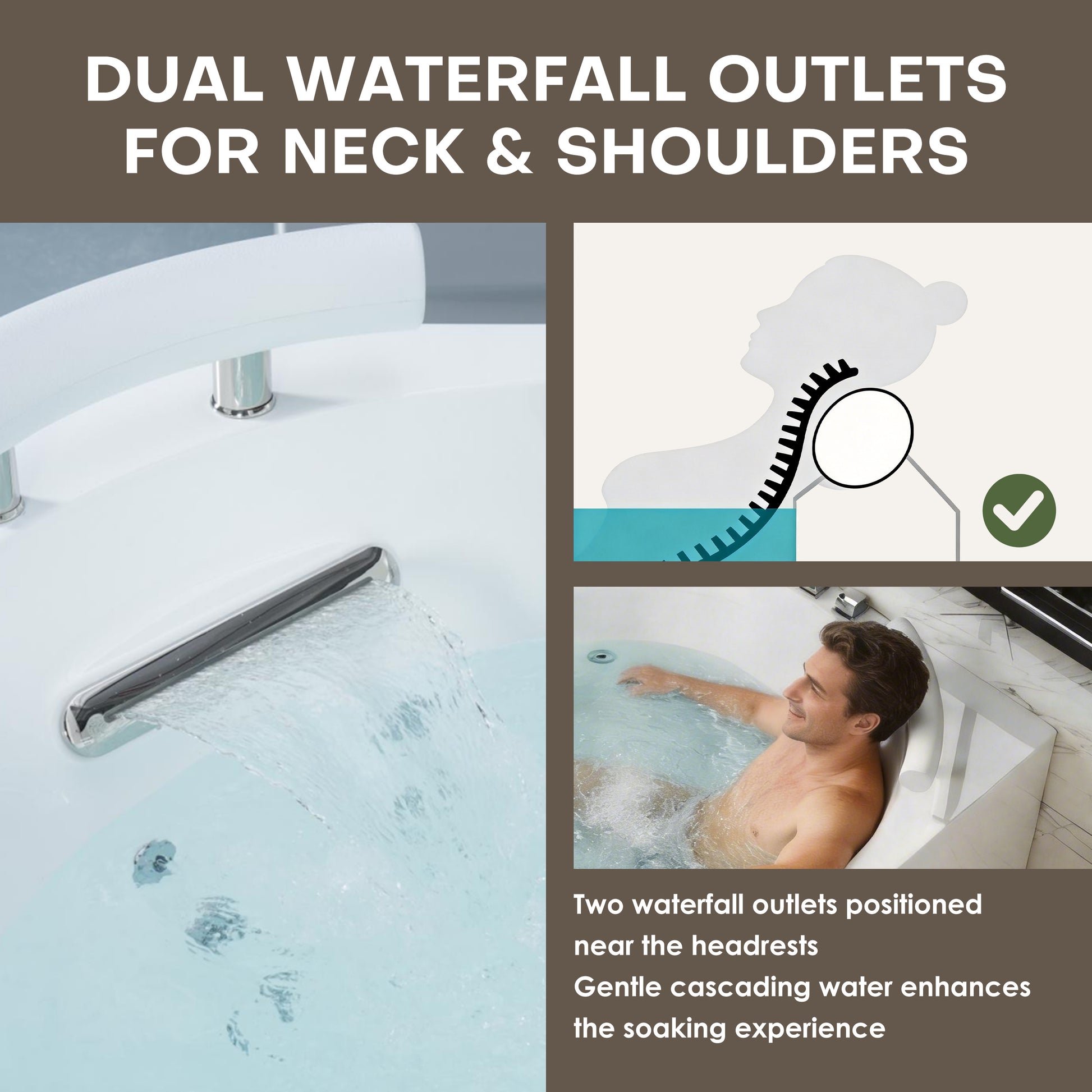62" Acrylic Polygonal Corner Massage Tub with LED Hydrotherapy & Shoulder Waterfalls