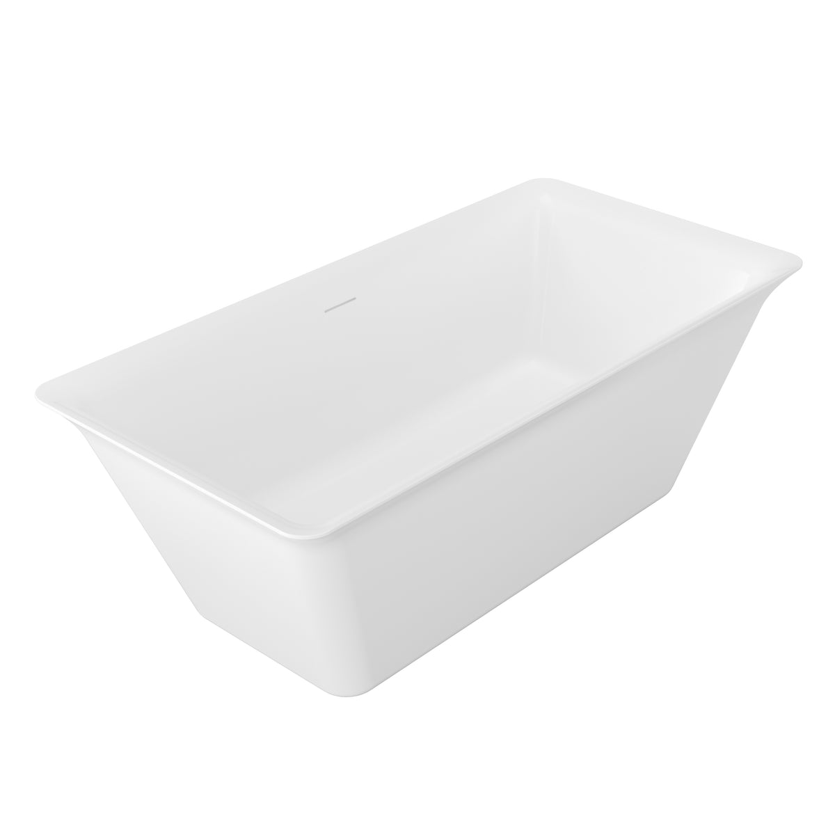 63" Modern Rectangular Freestanding Acrylic Soaking Bathtub with Flared Rim in Glossy White