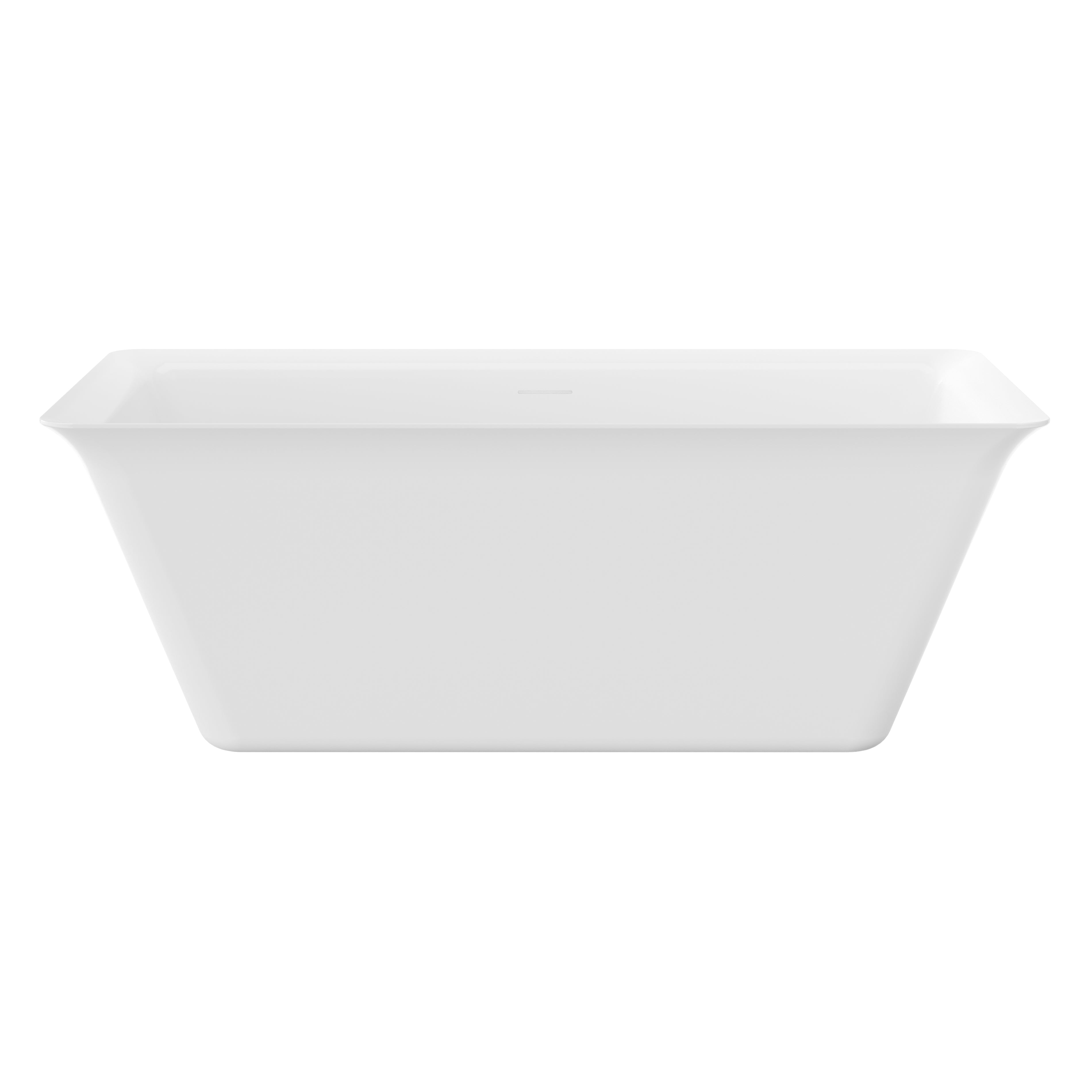 63" Modern Rectangular Freestanding Acrylic Soaking Bathtub with Flared Rim in Glossy White