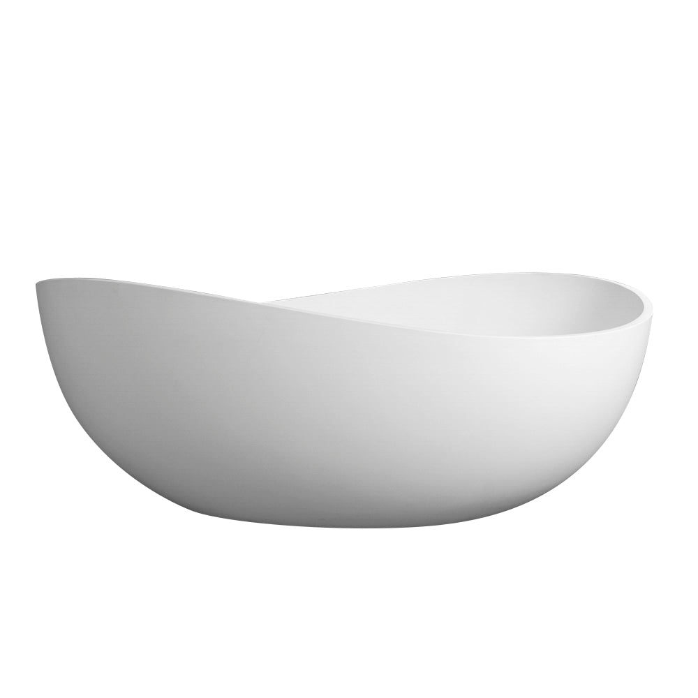 63" Modern Solid Surface Freestanding Soaking Bathtub with Sculptural Oval Design